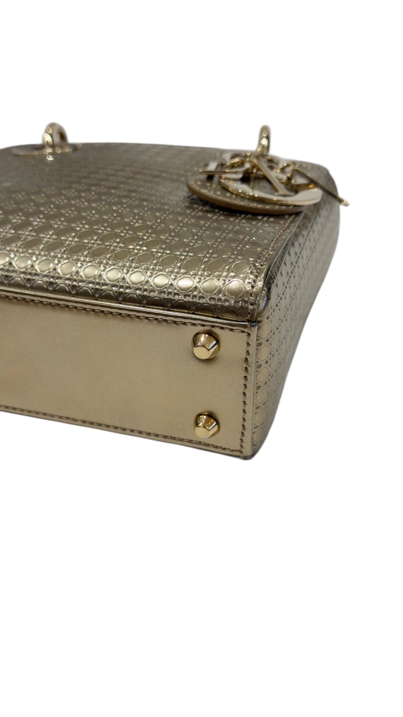 Dior - Sac mini Lady Dior Cannage doré métallique