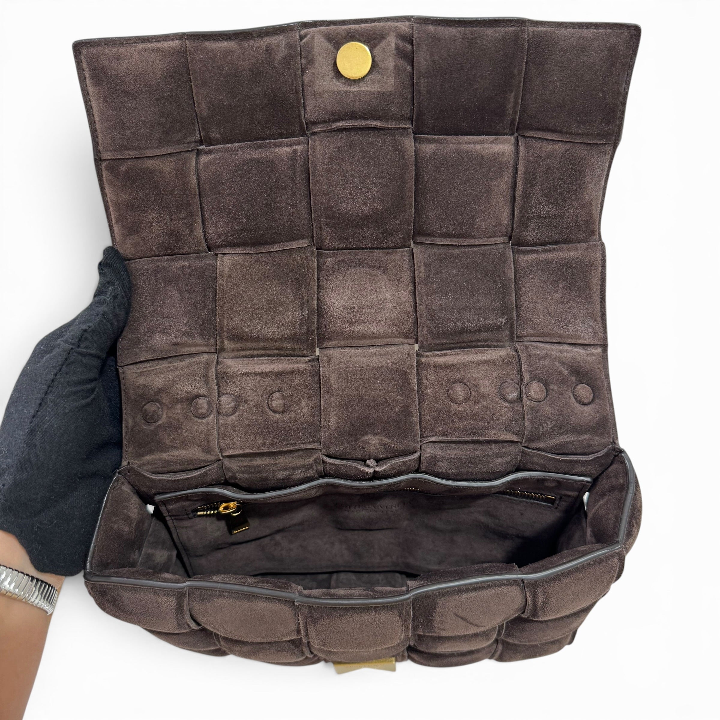 Bottega Veneta - Sac cassette en daim marron chaîne doré ￼