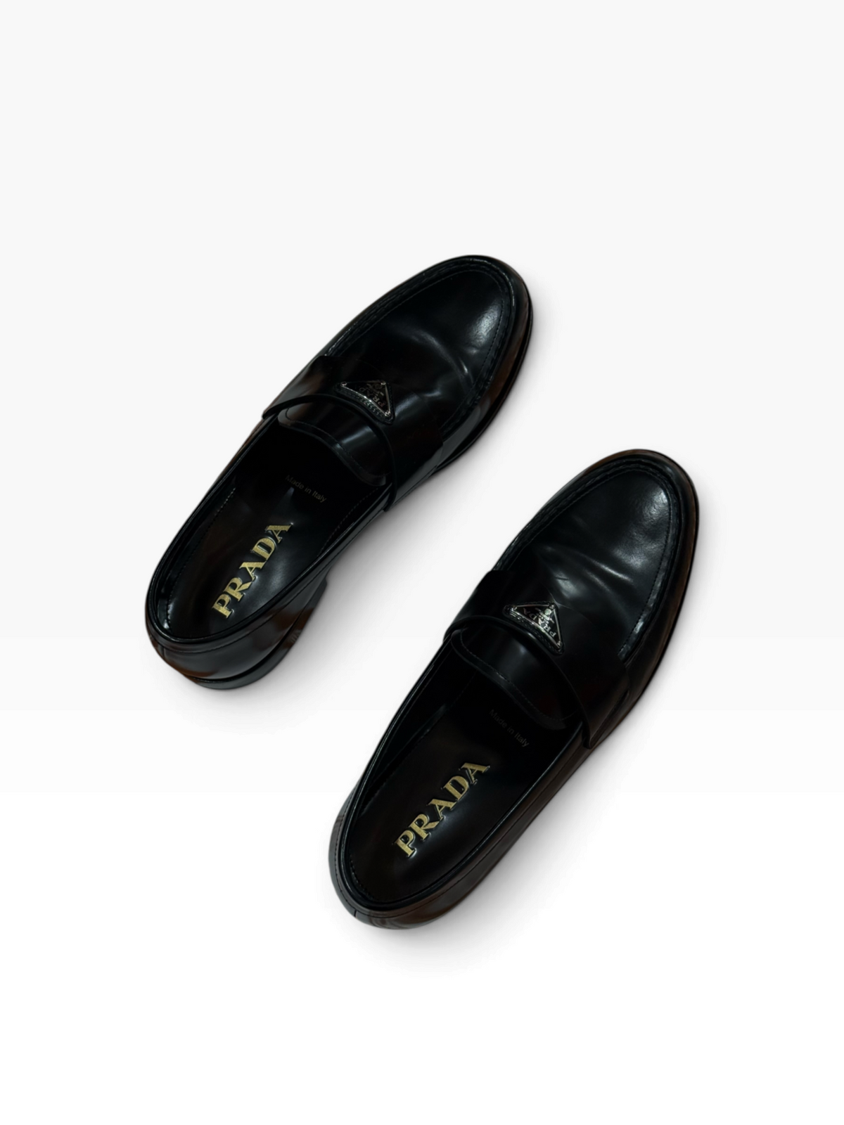 Prada – Mocassins noirs glacés – T40,5