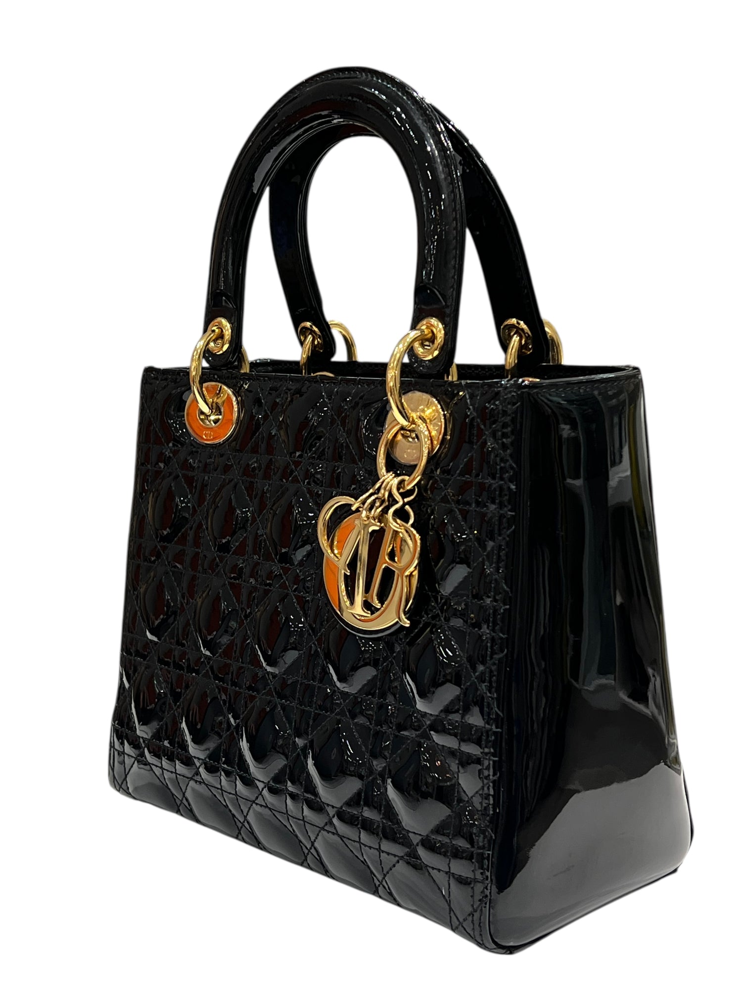 Dior - sac lady cuir vernis noir MM