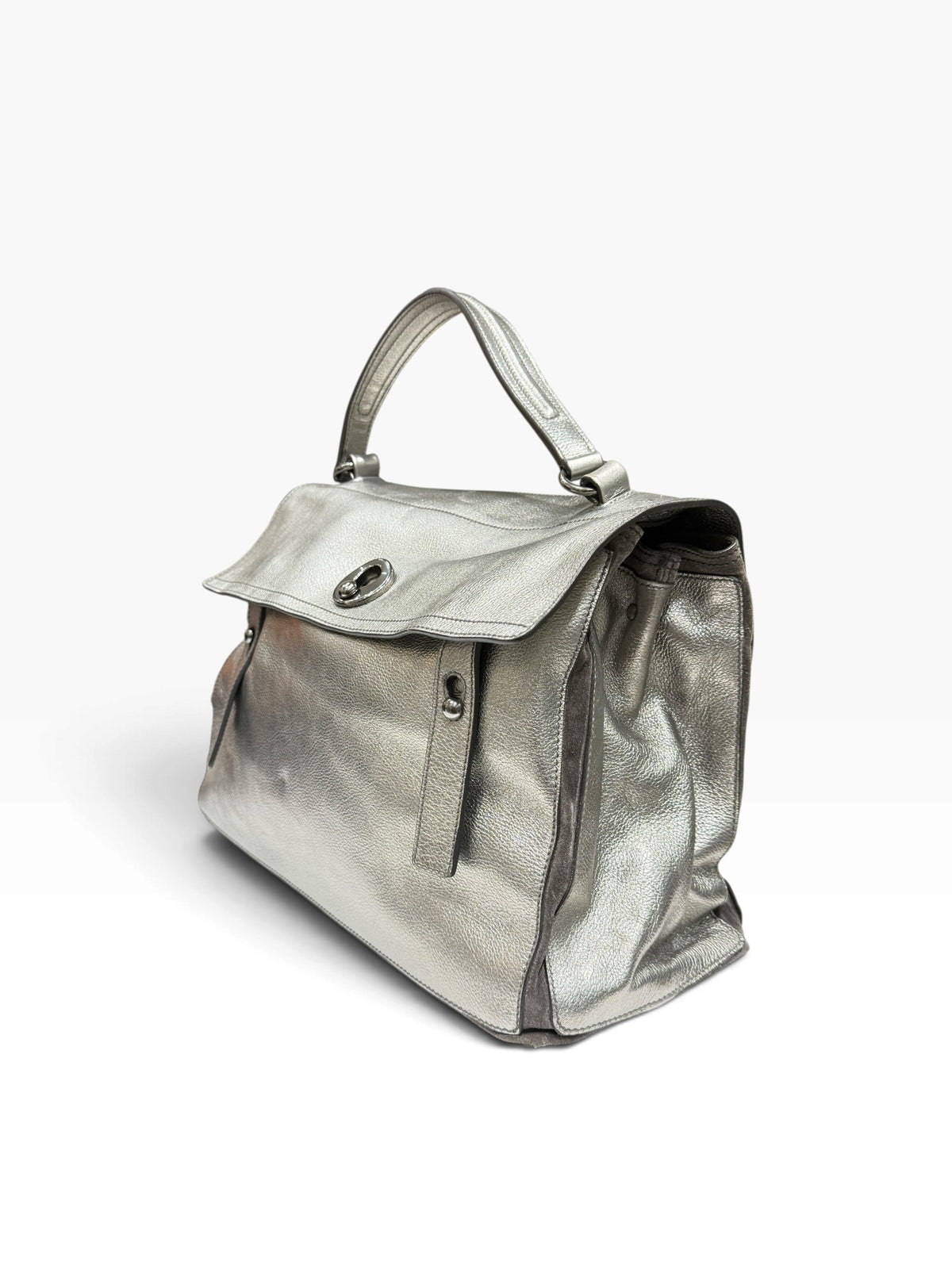 Saint Laurent - Sac Muse Two en cuir métallisé argenté