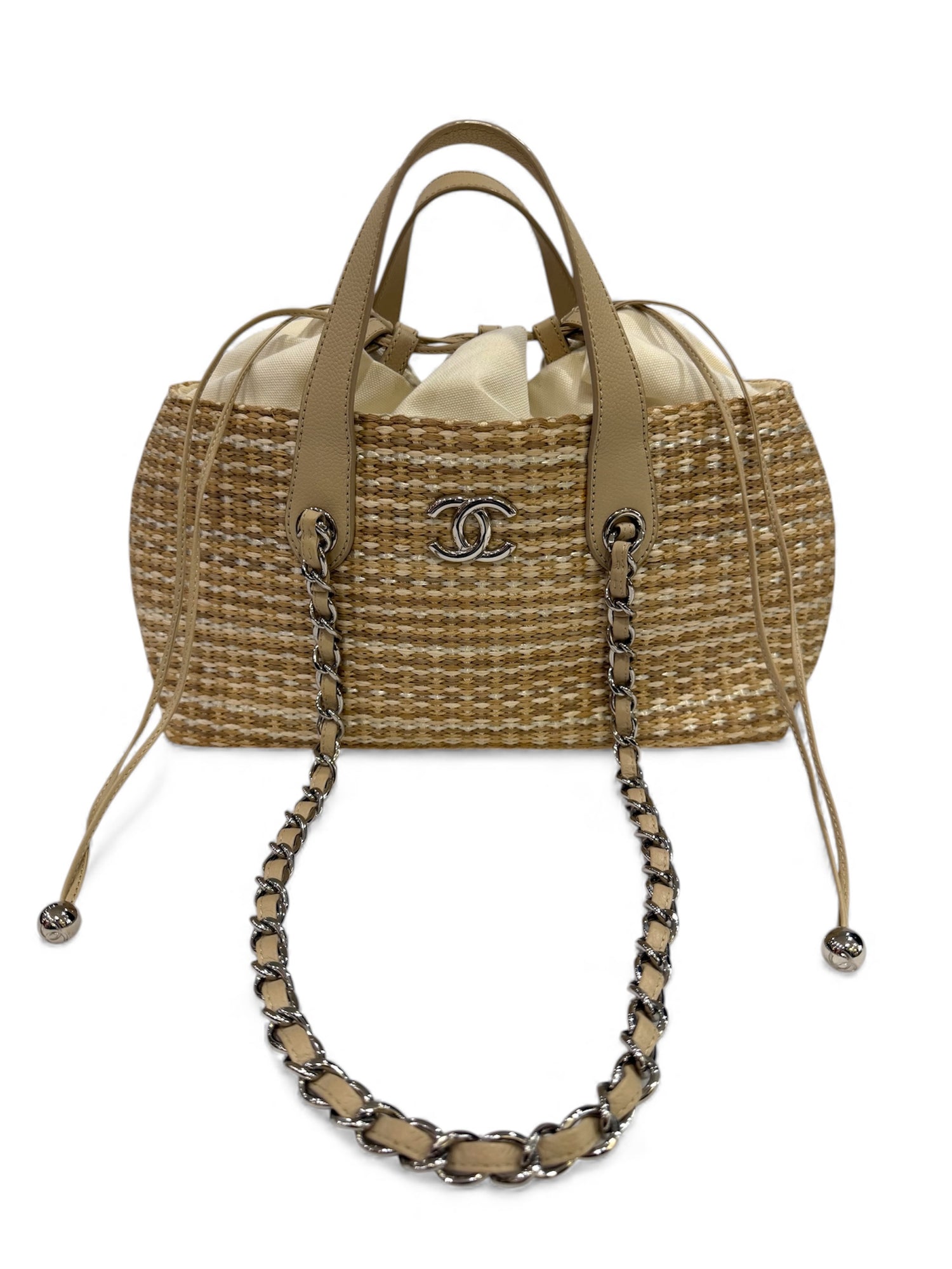 Chanel - Sac en raphia beige et blanc