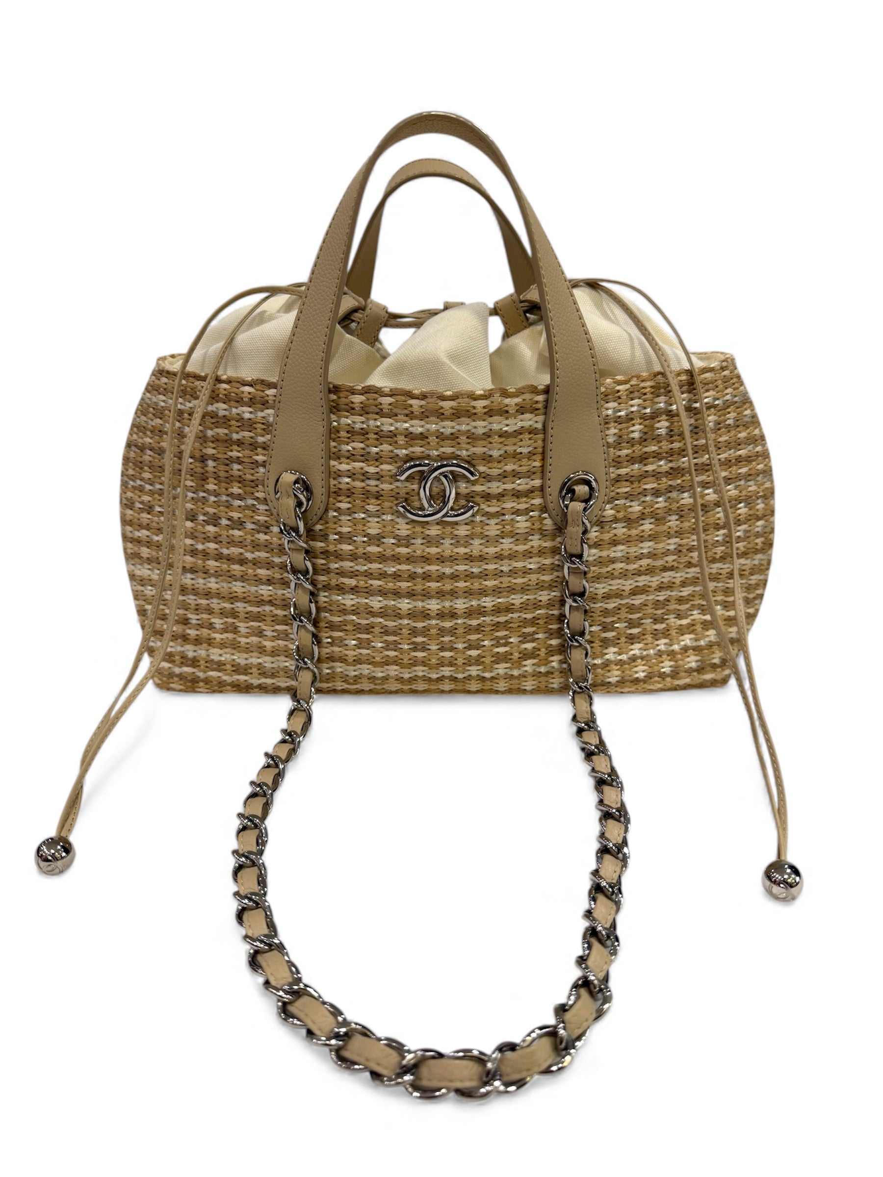 Chanel - Borsa in rafia beige e bianca
