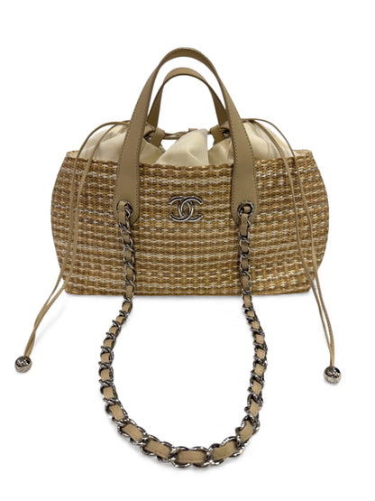 Chanel - Sac en raphia beige et blanc