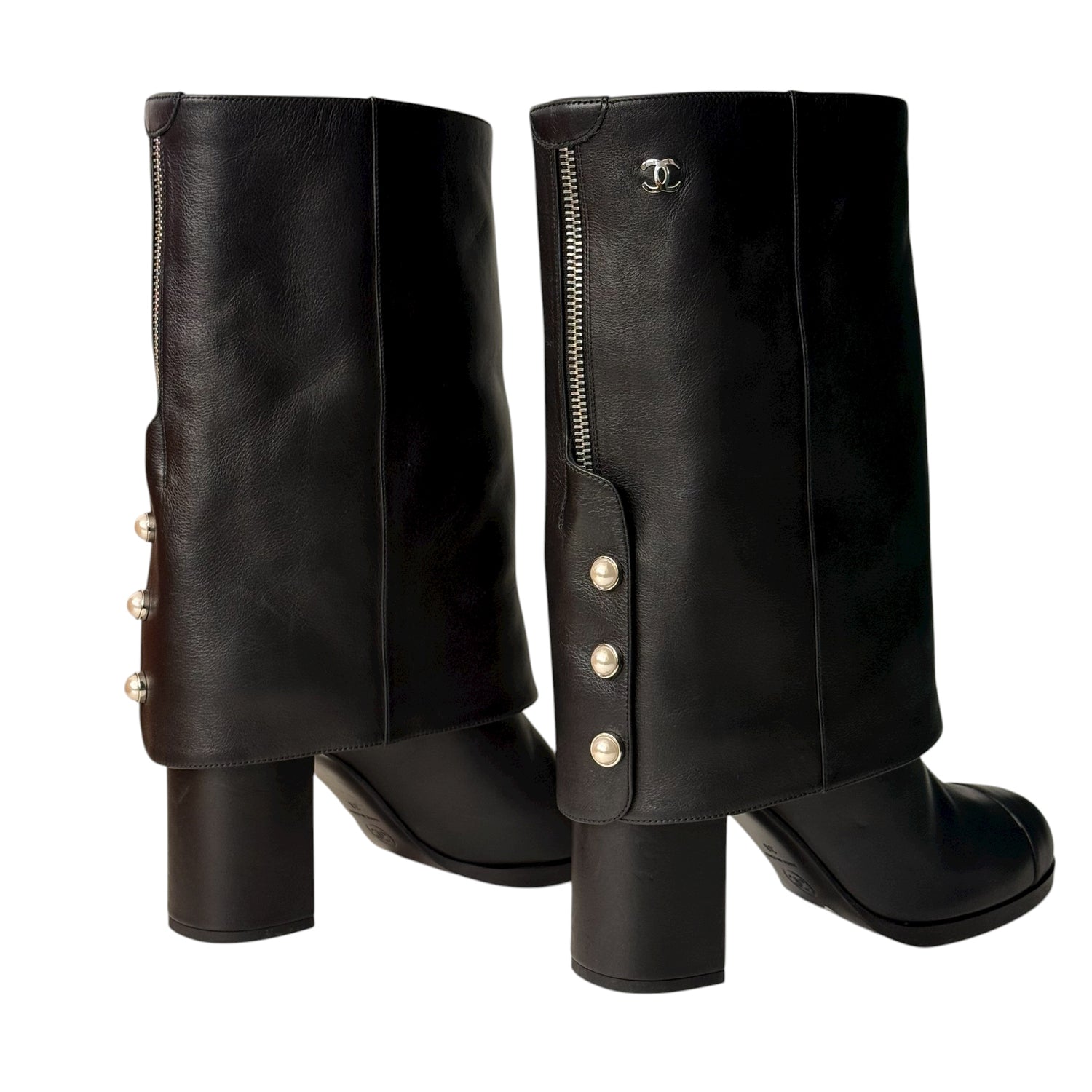 Chanel - Bottines avec perles et zip T.38
