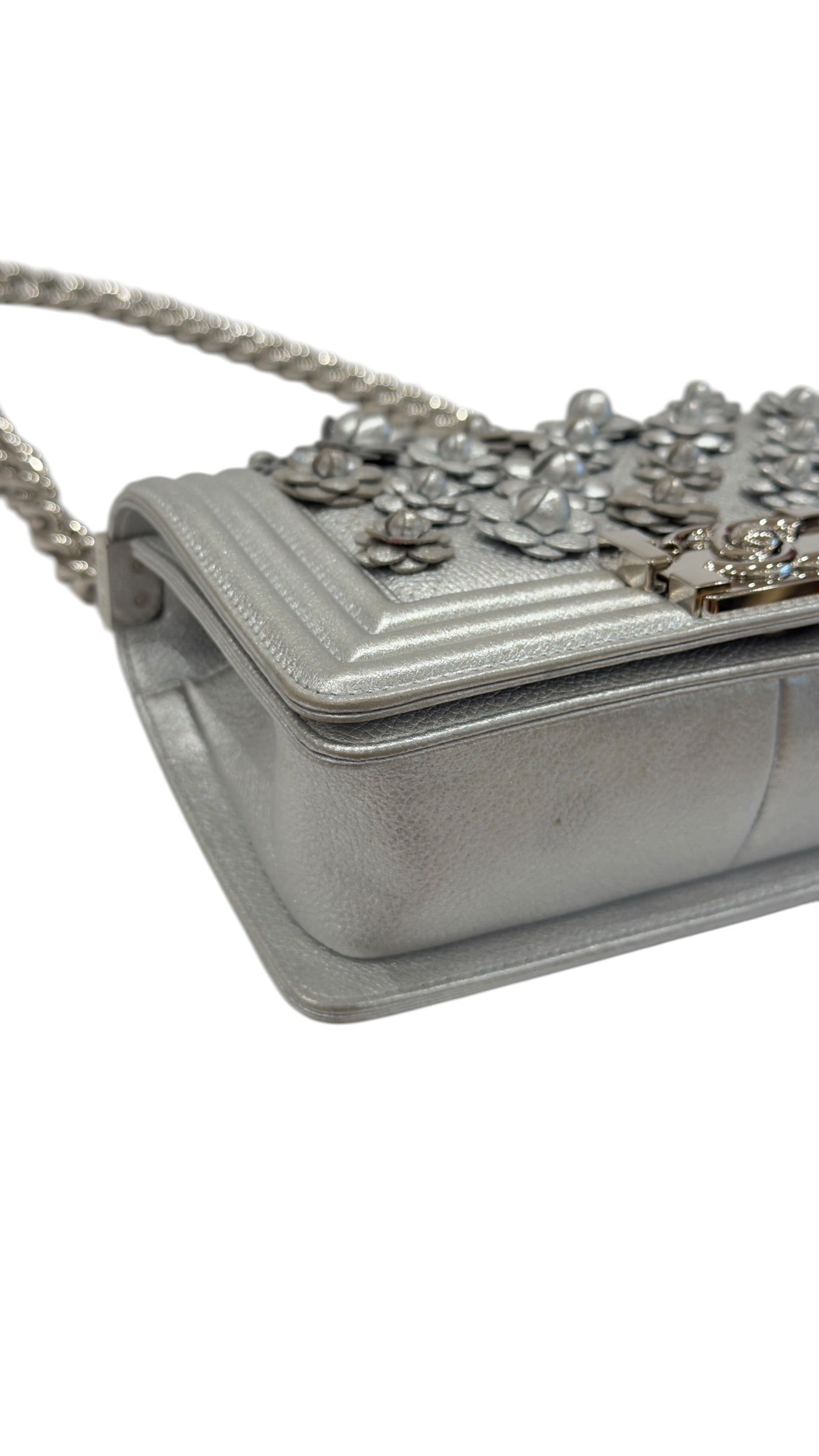Chanel – Boy Mini Tasche, limitierte Edition, silberfarben