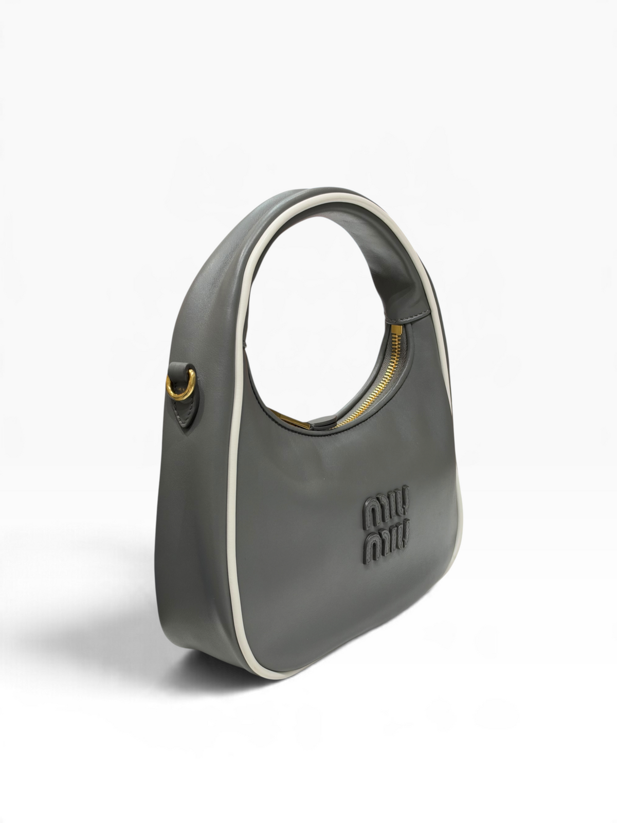 Miu Miu - sac mini Wander cuir lisse gris bords blancs