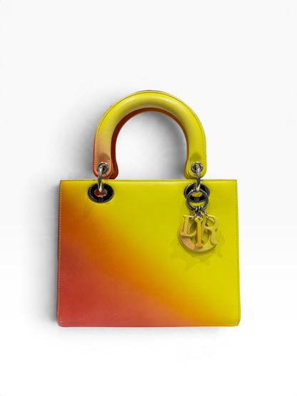 Dior - Lady Dior MM en cuir dégradé ombré jaune et orange