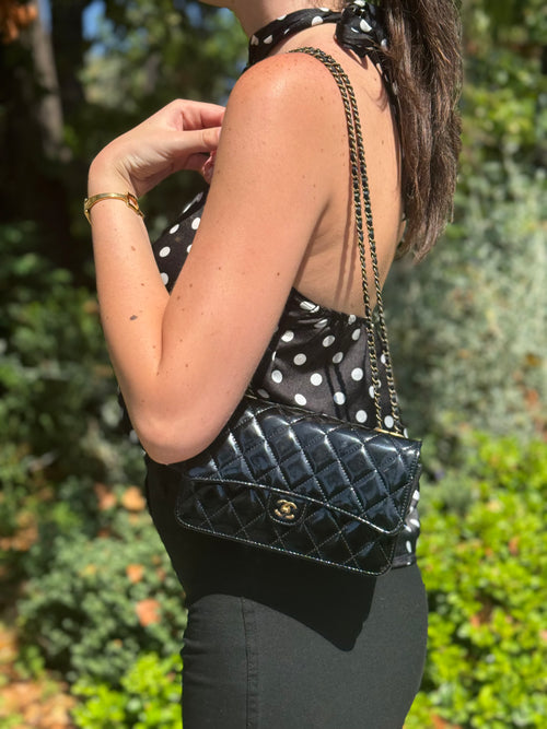 Chanel - Wallet on chain cuir vernis noir