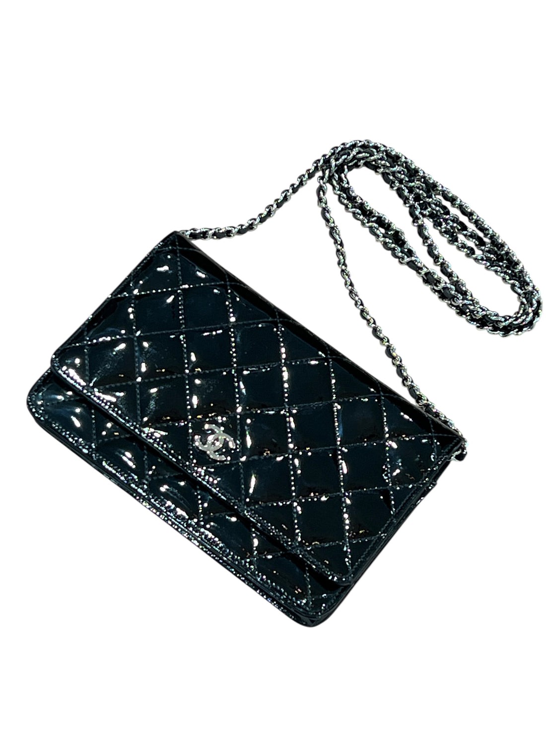 Chanel - wallet on chain cuir verni noir