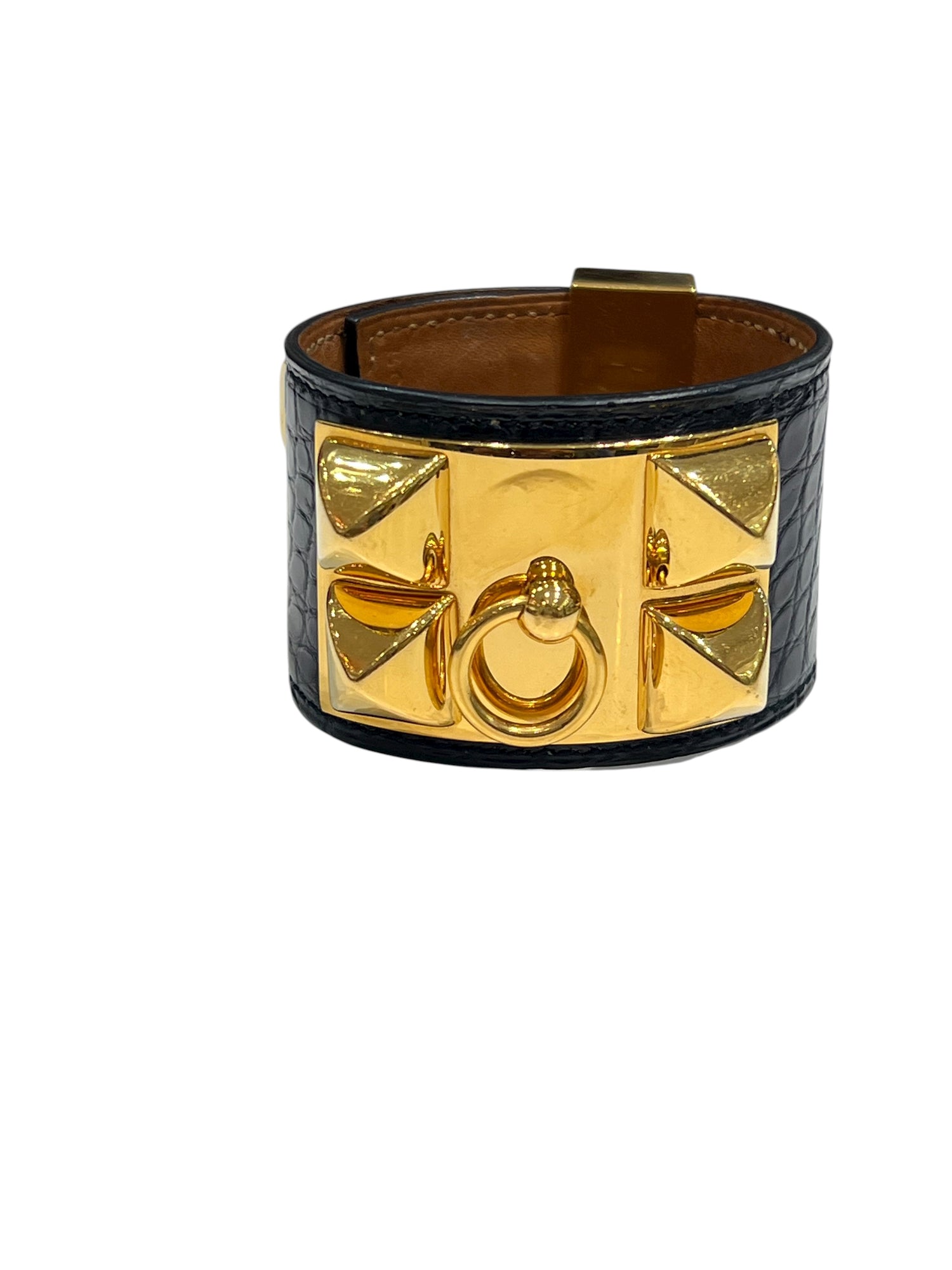 Hermès- manchette medor alligator noir doré