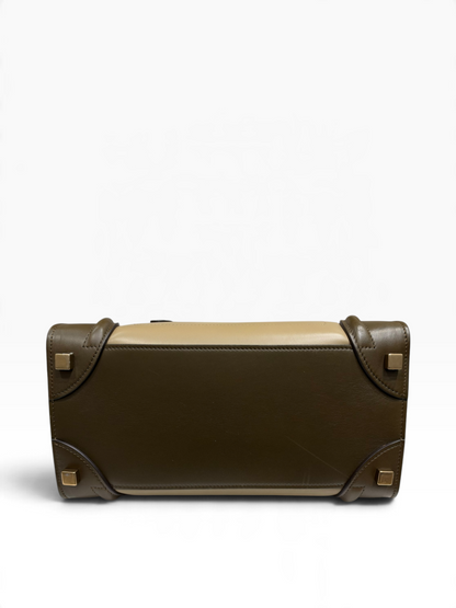 Céline - Sac Luggage MM en cuir kaki et beige