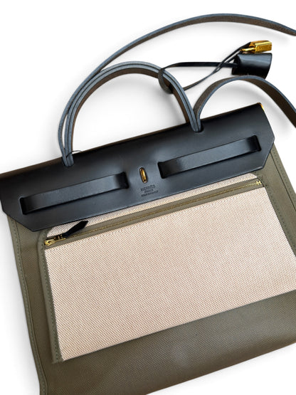 Hermès - Sac Herbag 31 Kaki et Noir