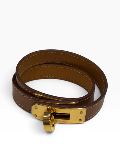 Hermès - bracelet Kelly double tour  cuir gold
