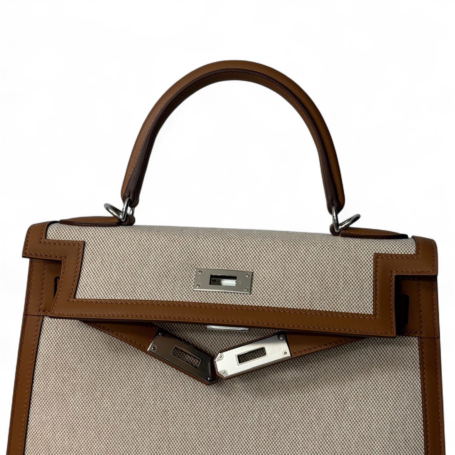 Hermès - Sac Kelly 28 cuir et toile