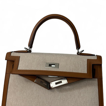 Hermès - Sac Kelly 28 cuir et toile