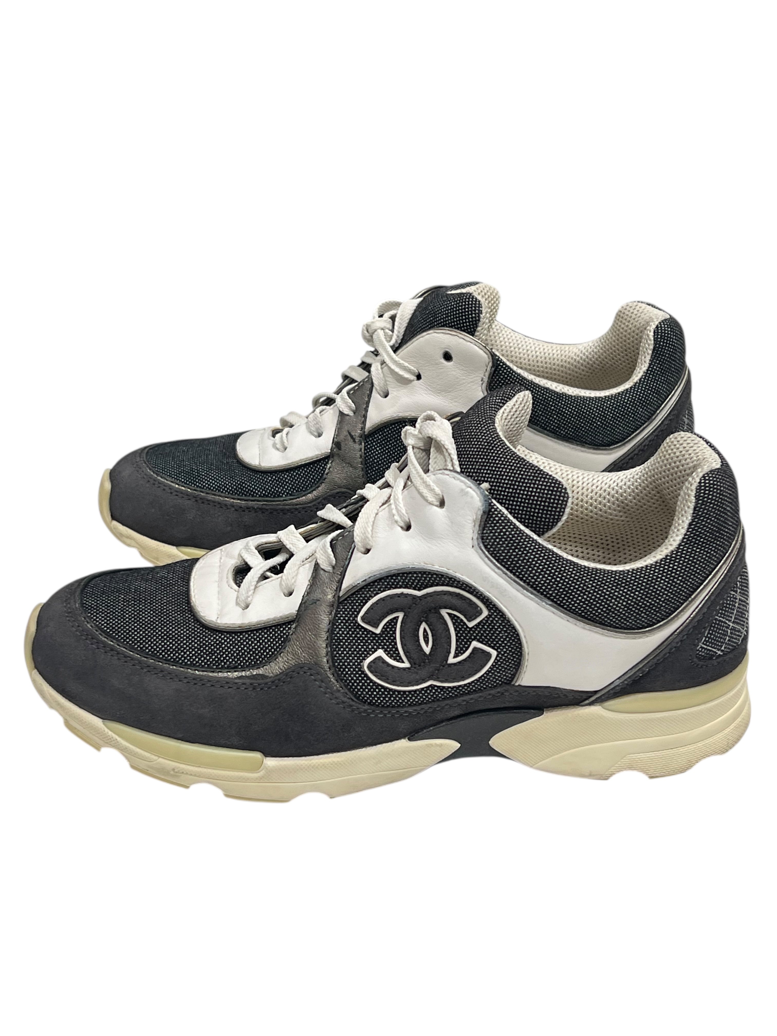 Chanel -Sneakers supermarket cuir et daim gris T37,5