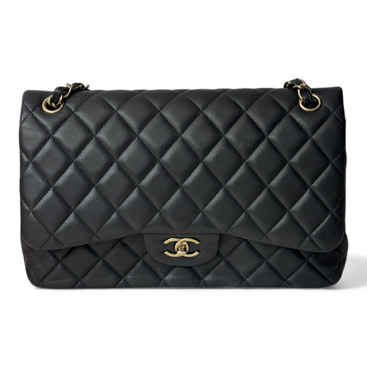 Chanel - Sac Jumbo cuir gris foncé