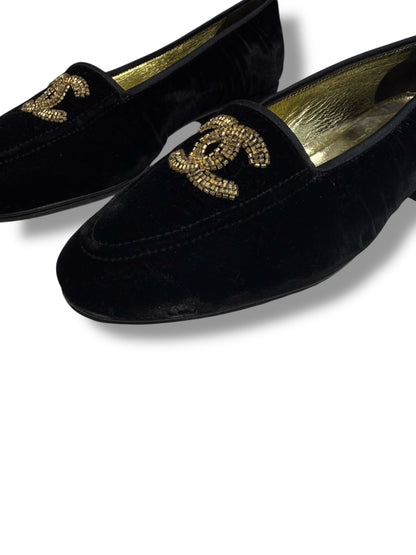 Chanel - Mocassins velours noirs CC T39