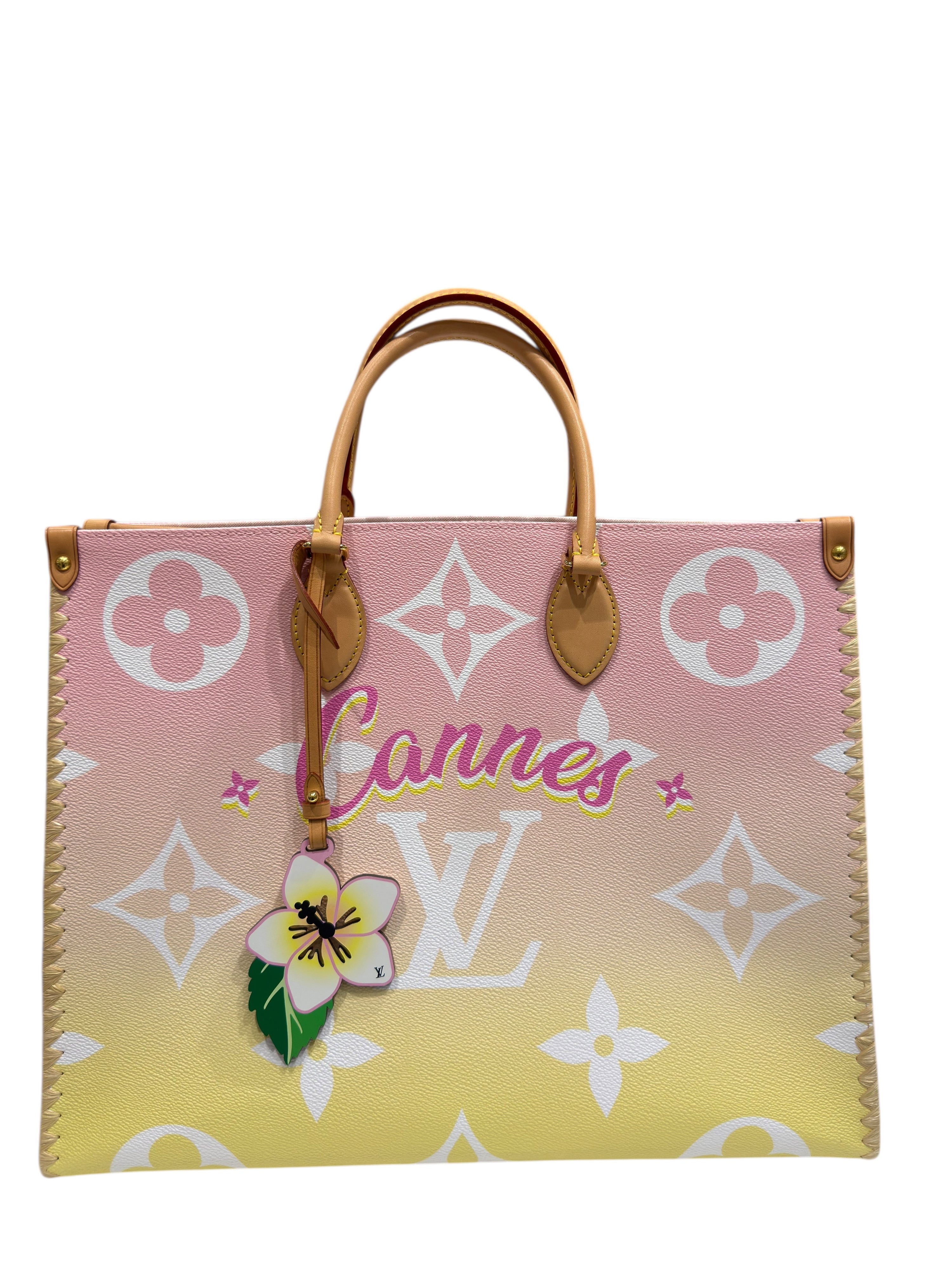 Louis Vuitton - Tasche On The Go GM Cannes-Ausgabe aus Monogramm-Leinen in Rosa- und Gelbverlauf