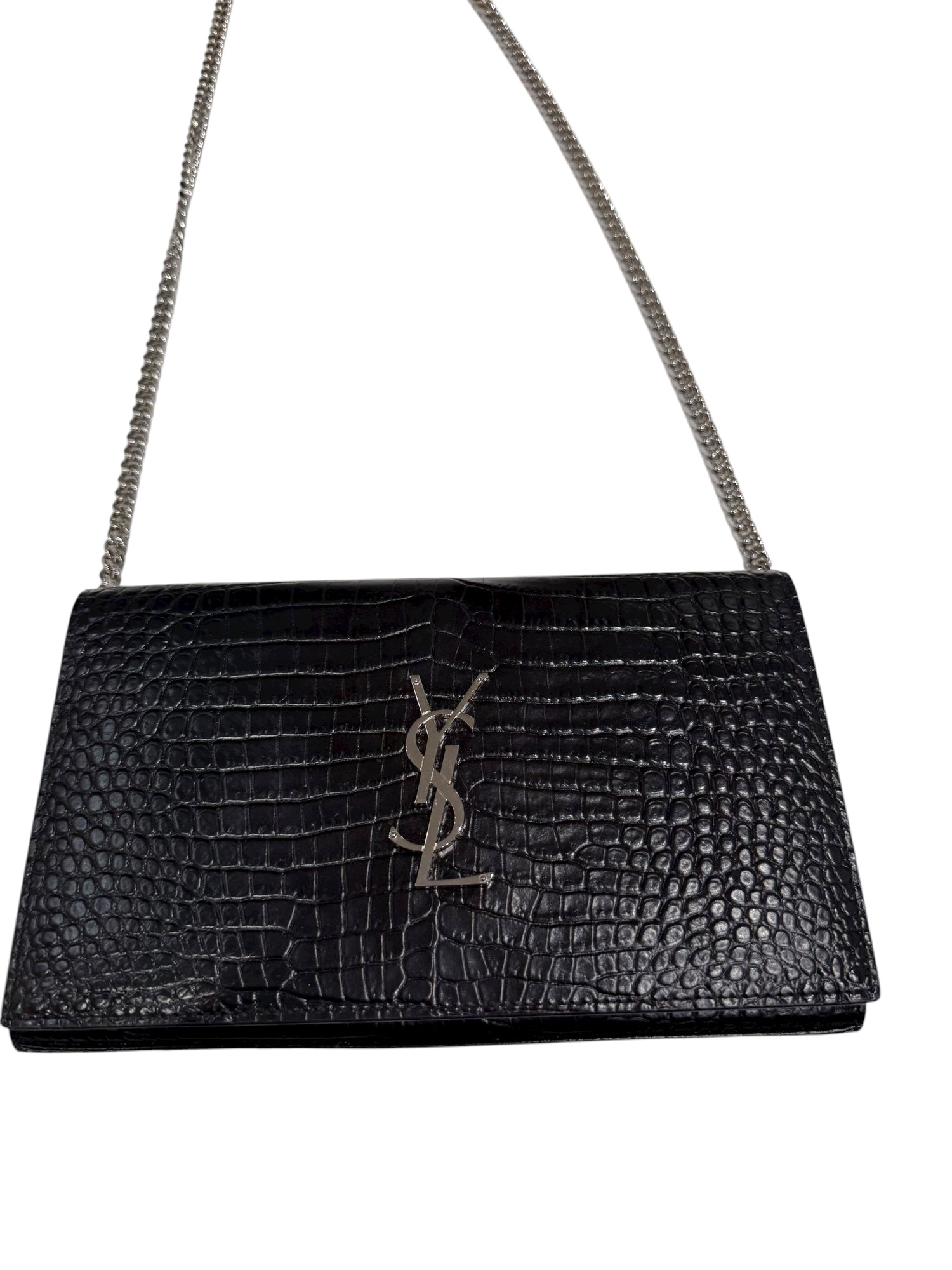 Saint Laurent - Sac pochette Kate embossé crocodile noir