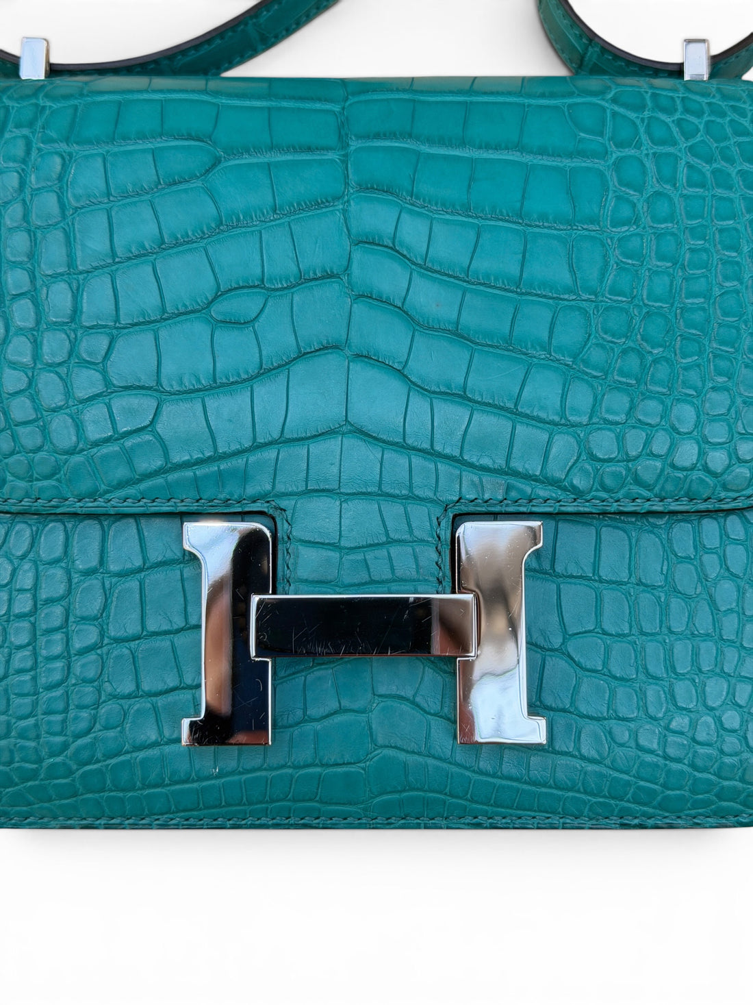 Hermès - Sac Constance 18 Alligator Mat Bleu Paon