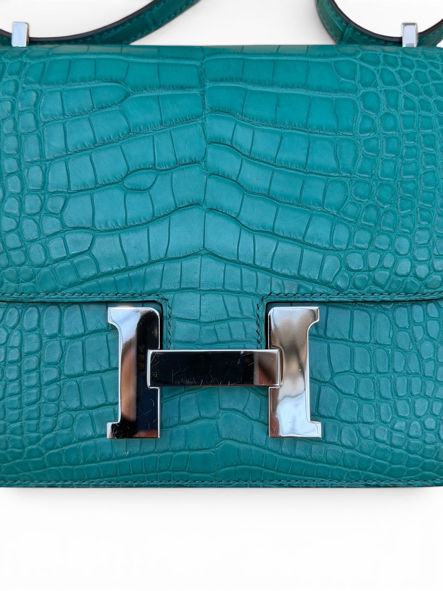 Hermès - Sac Constance 18 Alligator Mat Bleu Paon