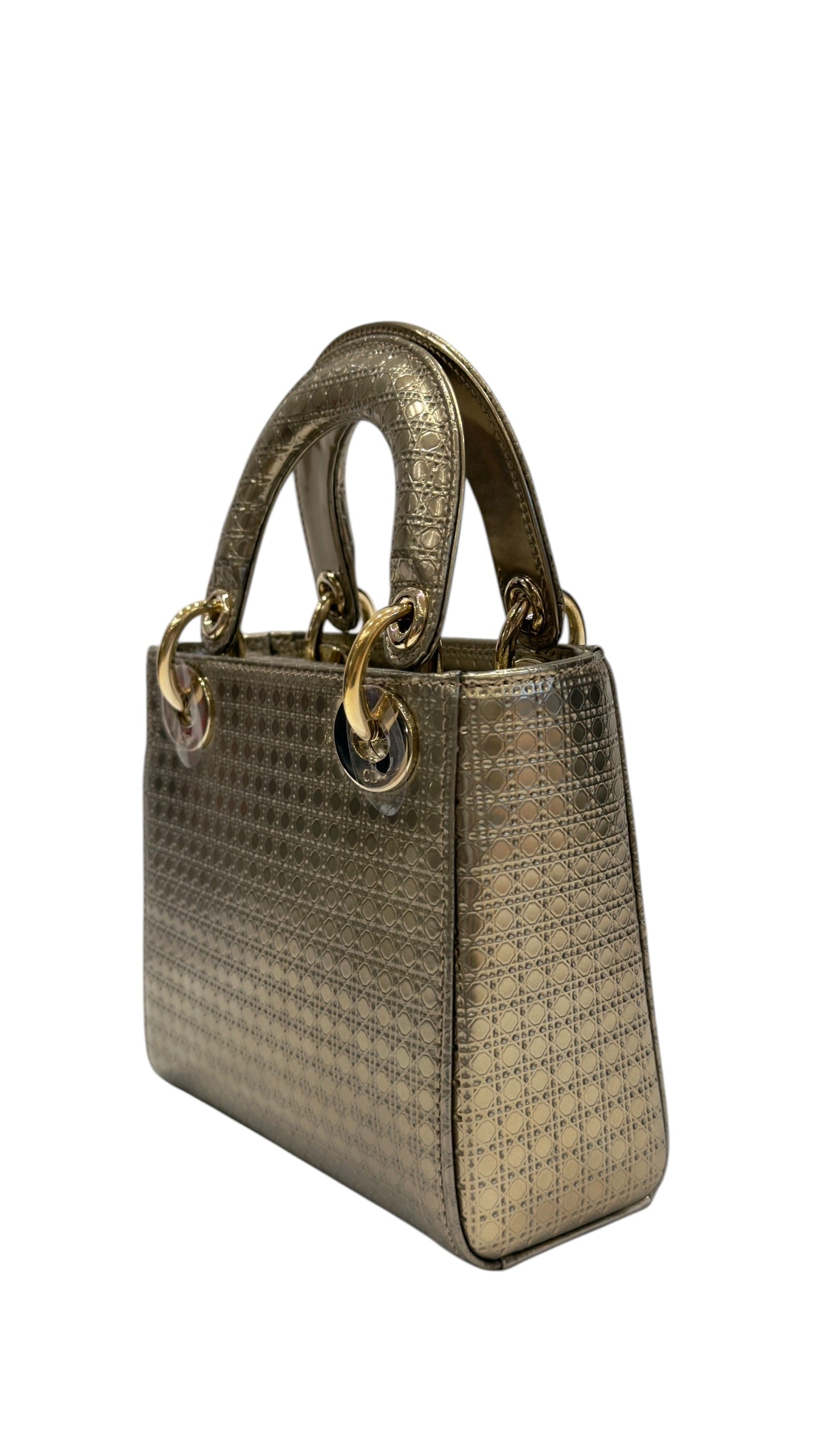 Dior - Sac mini Lady Dior Cannage doré métallique