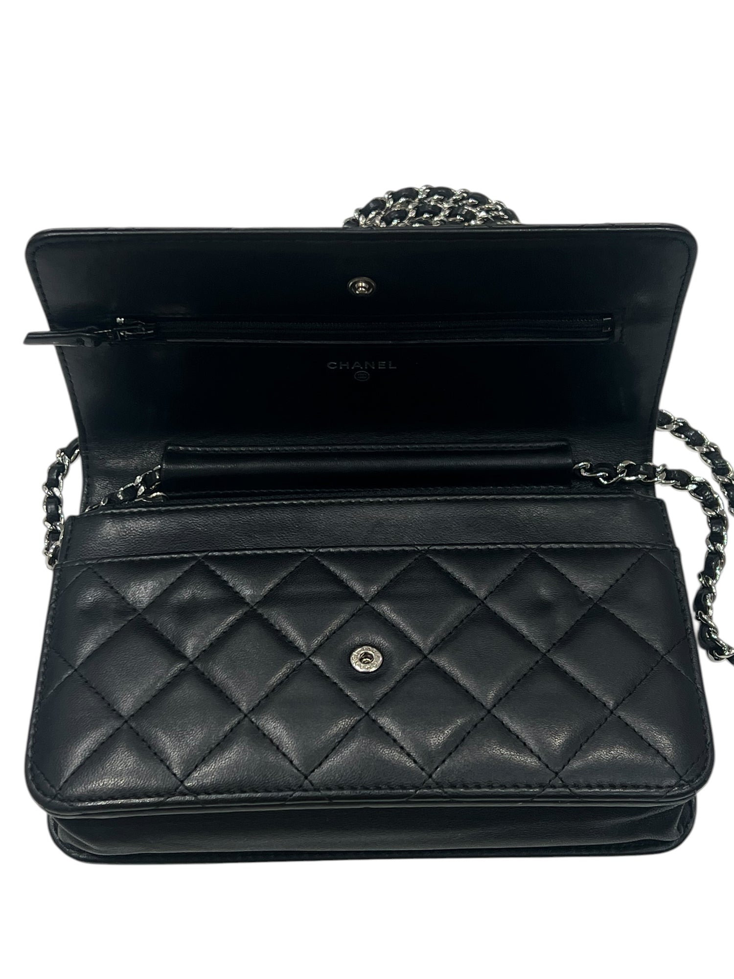 Chanel - wallet on chain classique cuir noir bijouterie argentée