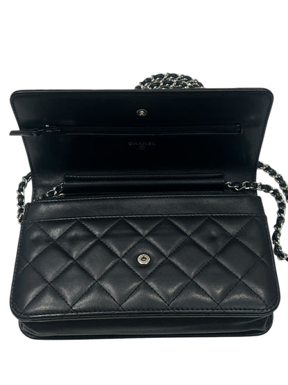 Chanel - wallet on chain classique cuir noir bijouterie argentée