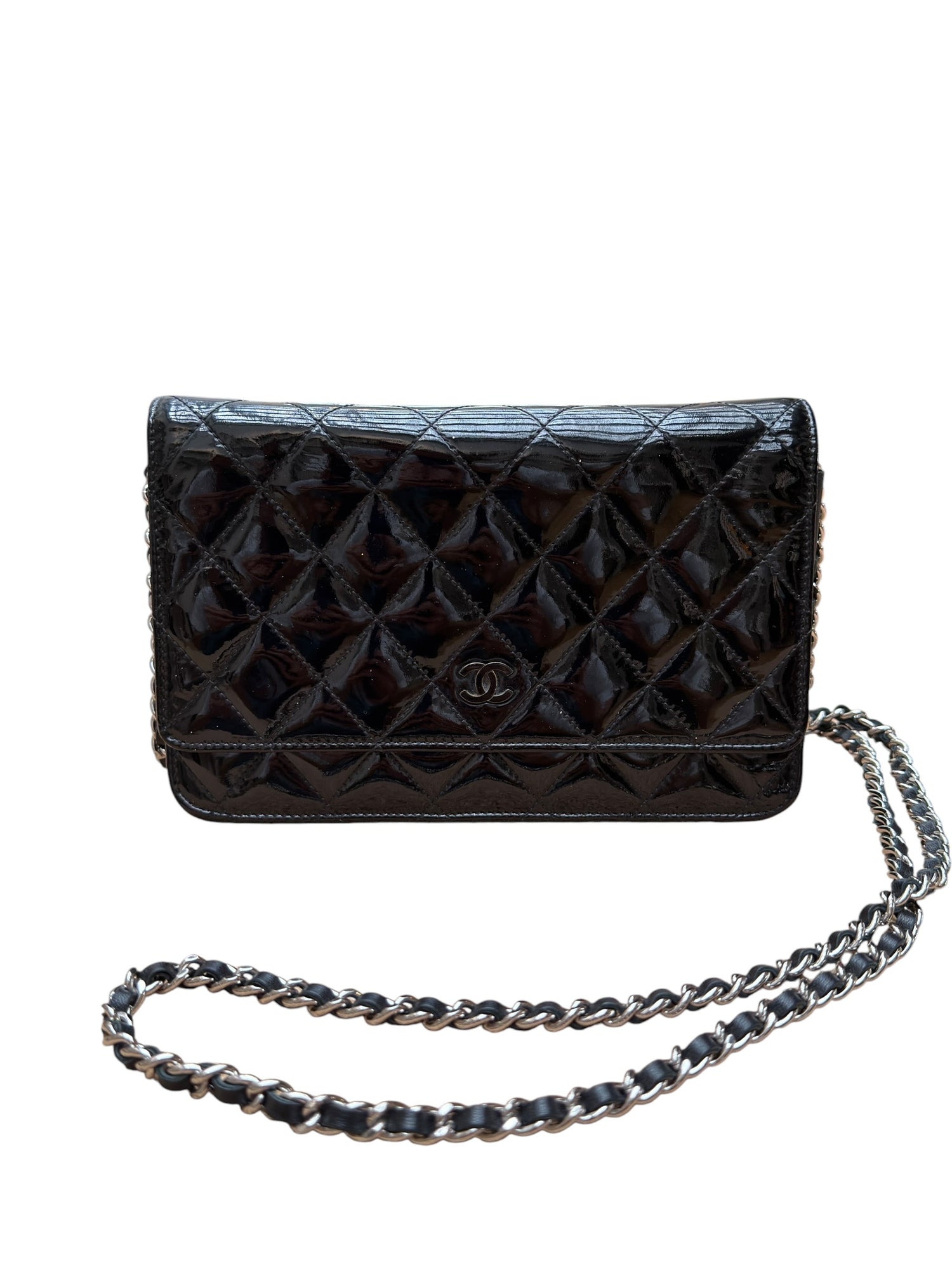 Chanel - Wallet on chain cuir vernis noir
