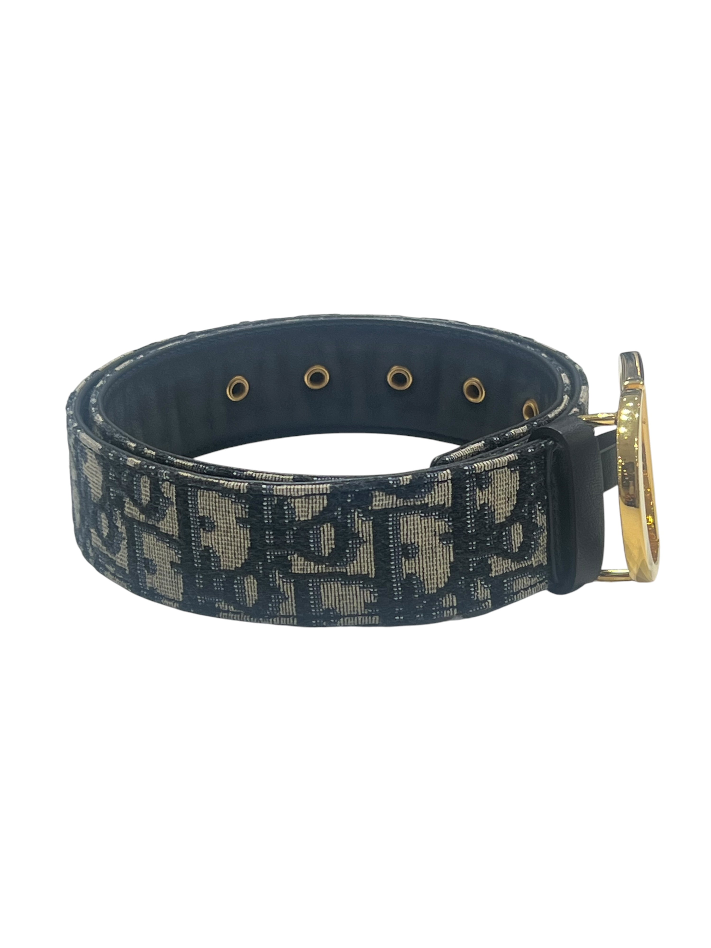 Dior - ceinture oblique bleu boucle dorée T75