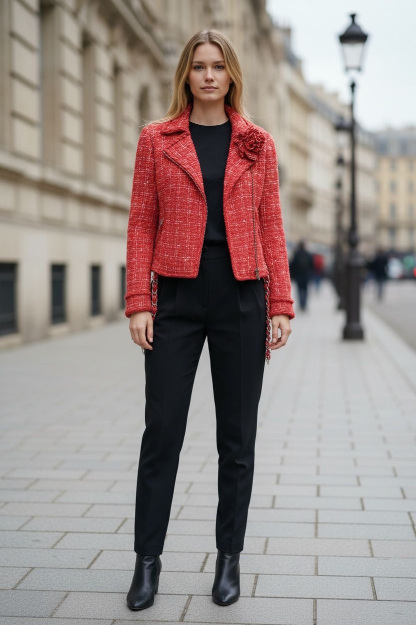 Chanel - Tweed jacket with camellia, size 34