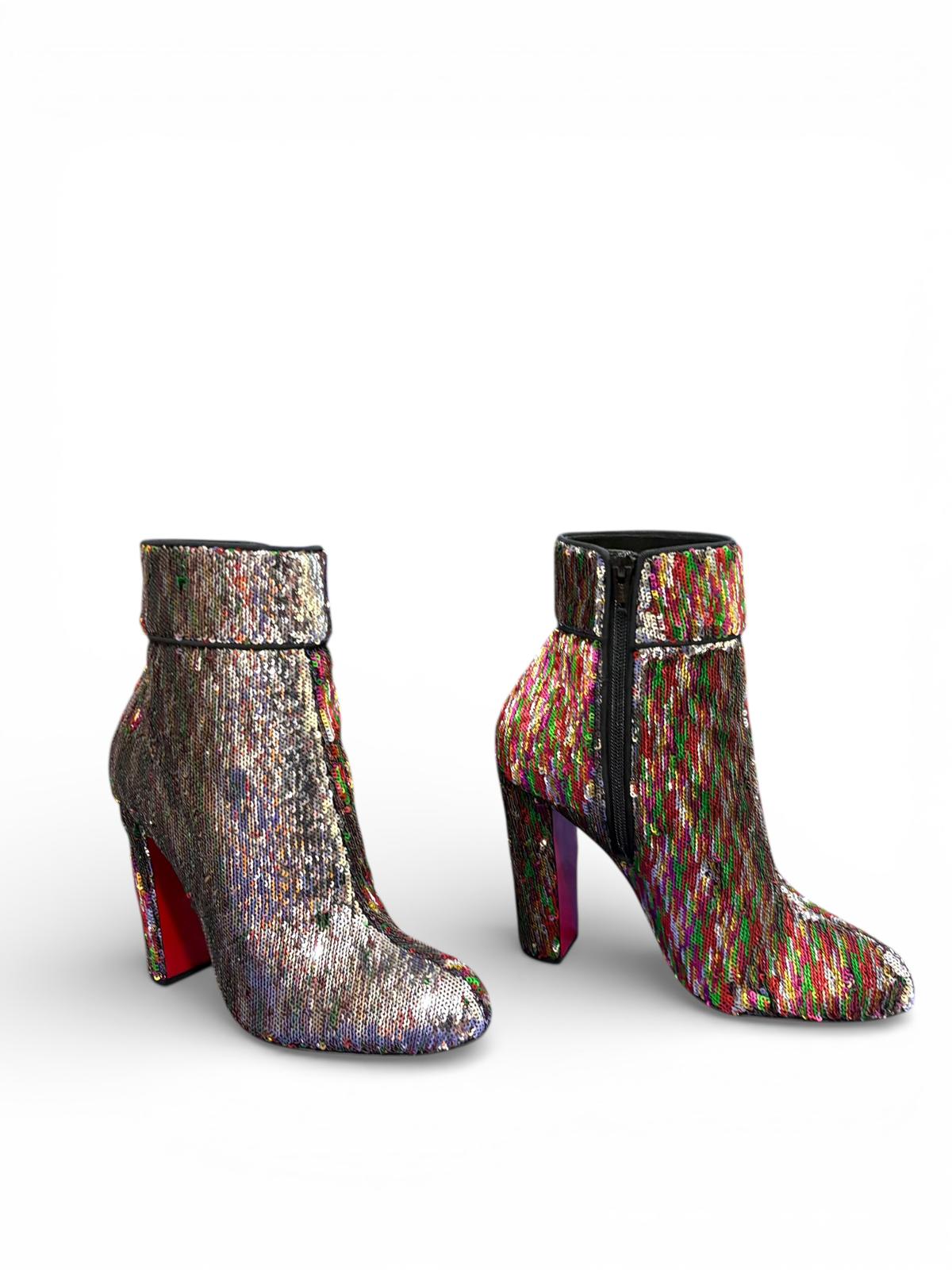 Louboutin - Bottines en sequins réversibles Gris / Multicolore