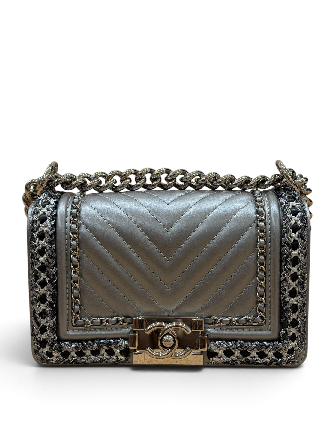Chanel - Sac Boy Mini cuir argenté Édition limitée
