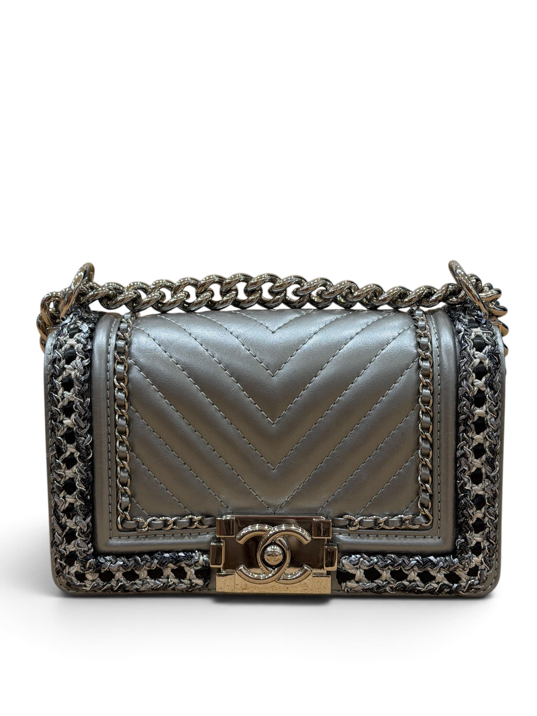 Chanel - Sac Boy Mini cuir argenté Édition limitée