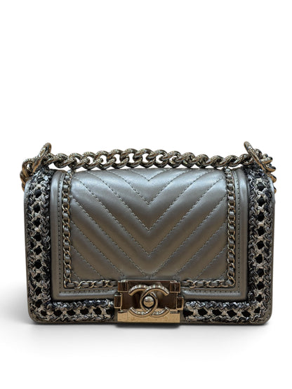 Chanel - Sac Boy Mini cuir argenté Édition limitée
