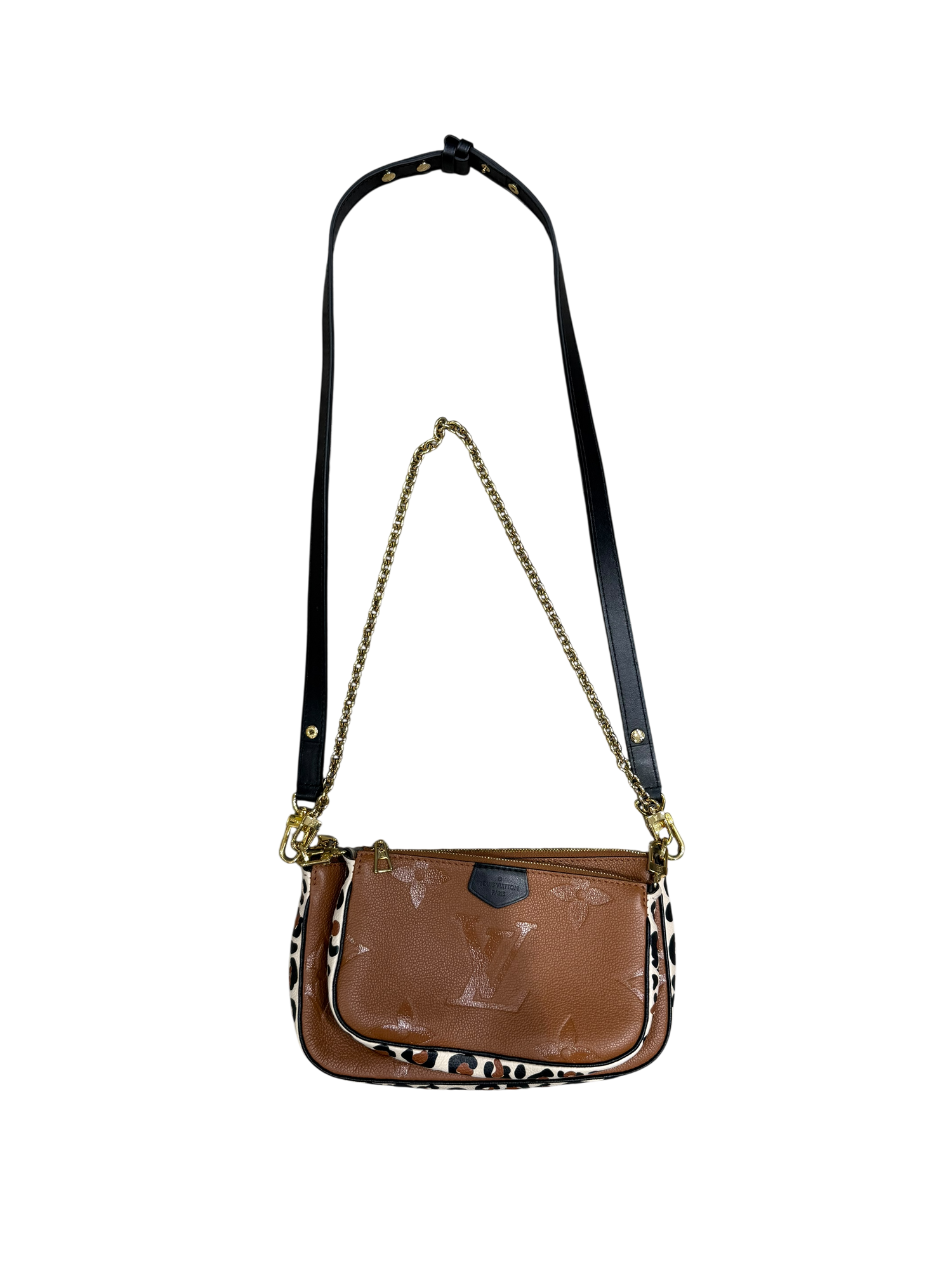 Louis Vuitton - Sac Multipochette Édition Cuir Empreinte Camel/ Léopard | Les Folies d’Eugénie