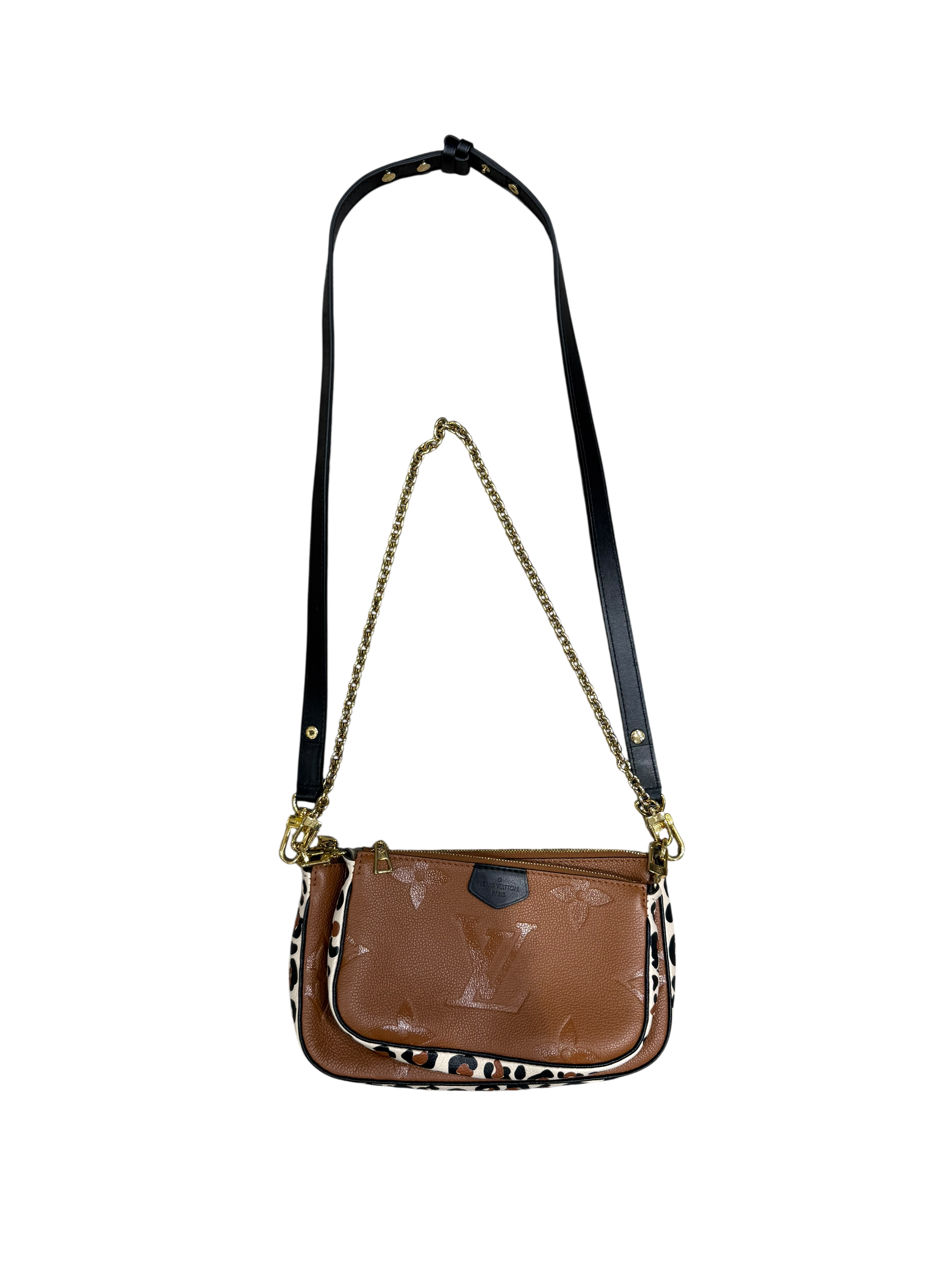 Louis Vuitton - Sac Multipochette Édition Cuir Empreinte Camel/ Léopard | Les Folies d’Eugénie