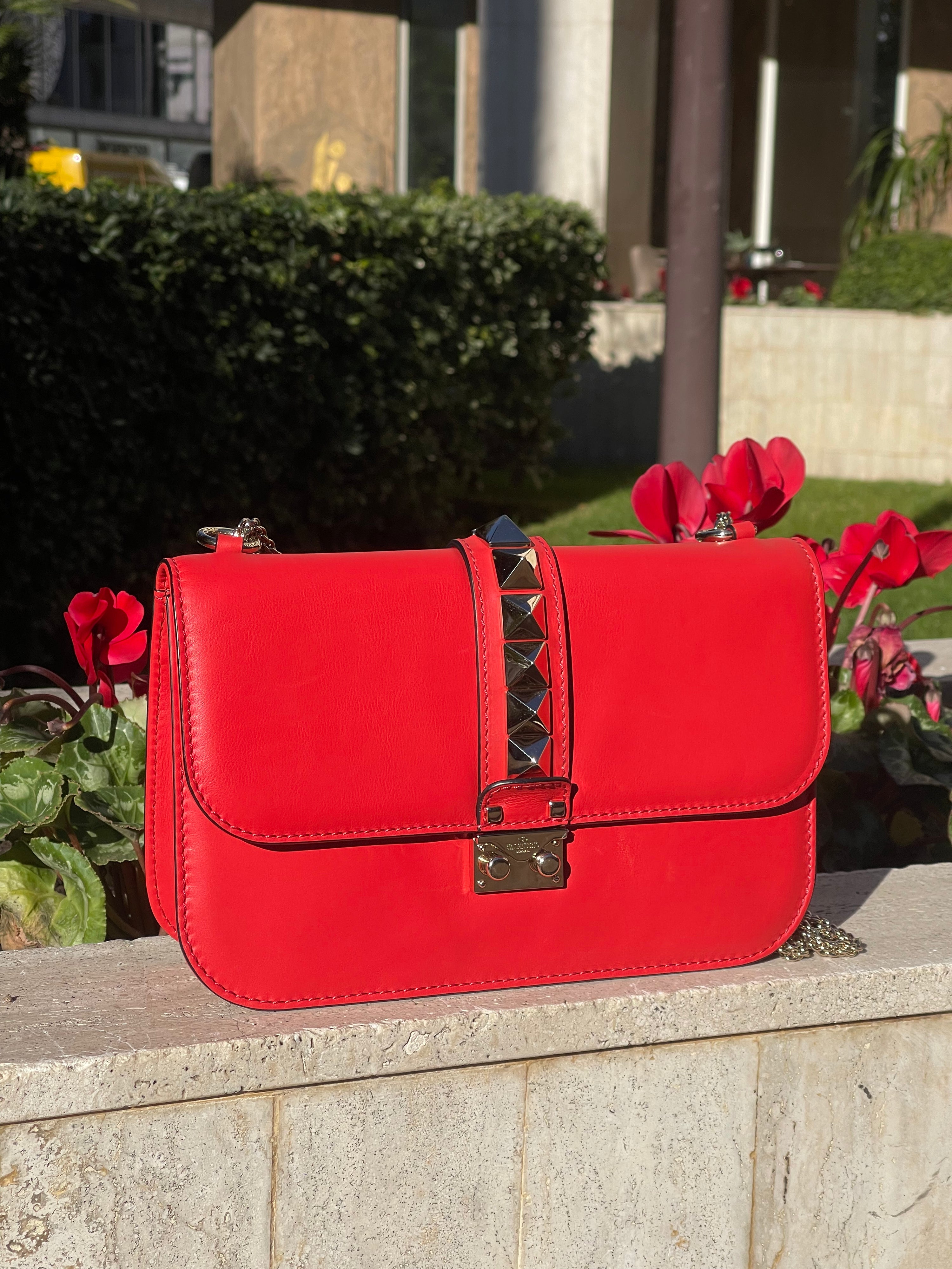 Valentino - Coral-red Glam Lock MM bag