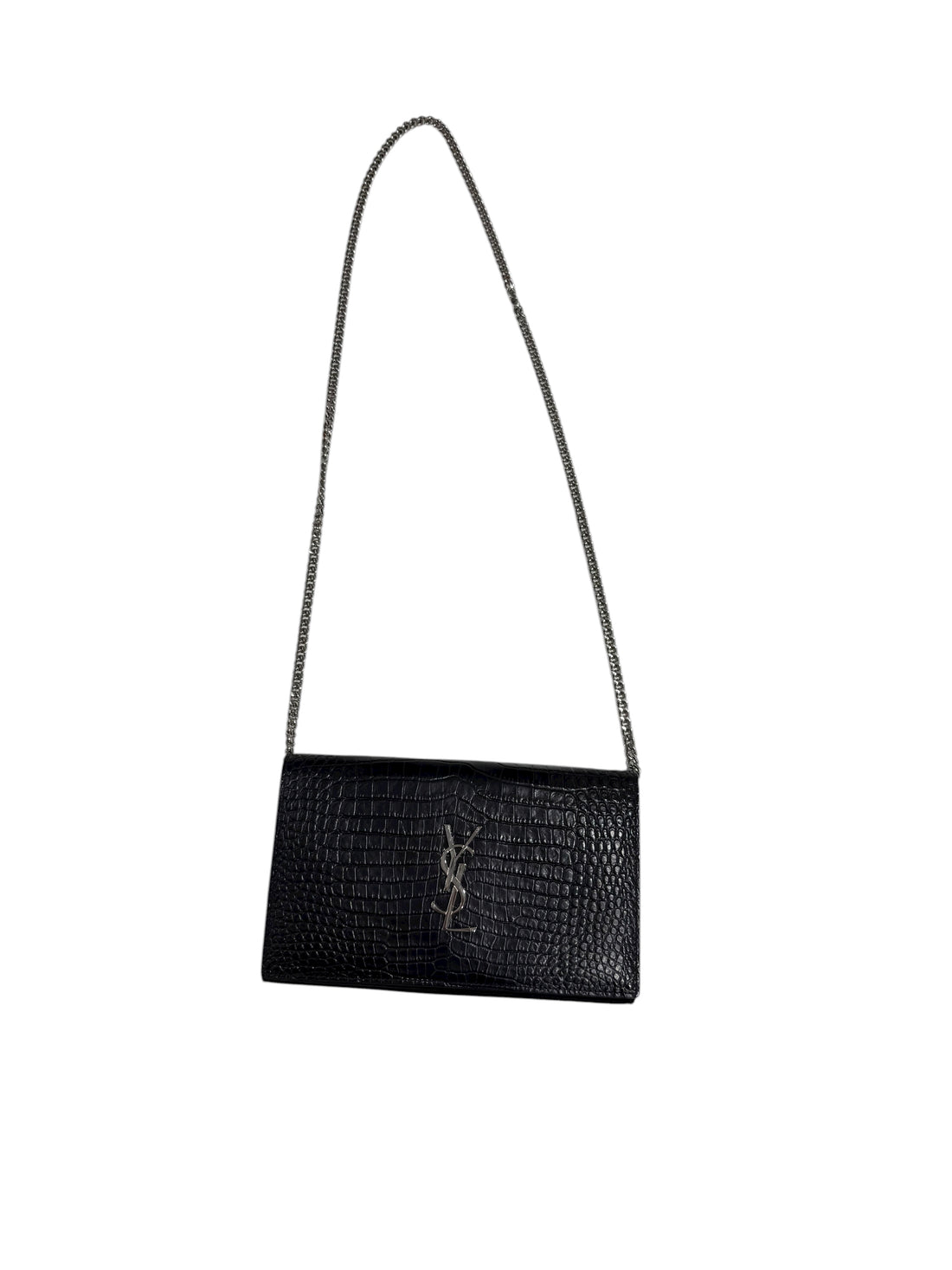 Saint Laurent - Sac pochette Kate embossé crocodile noir