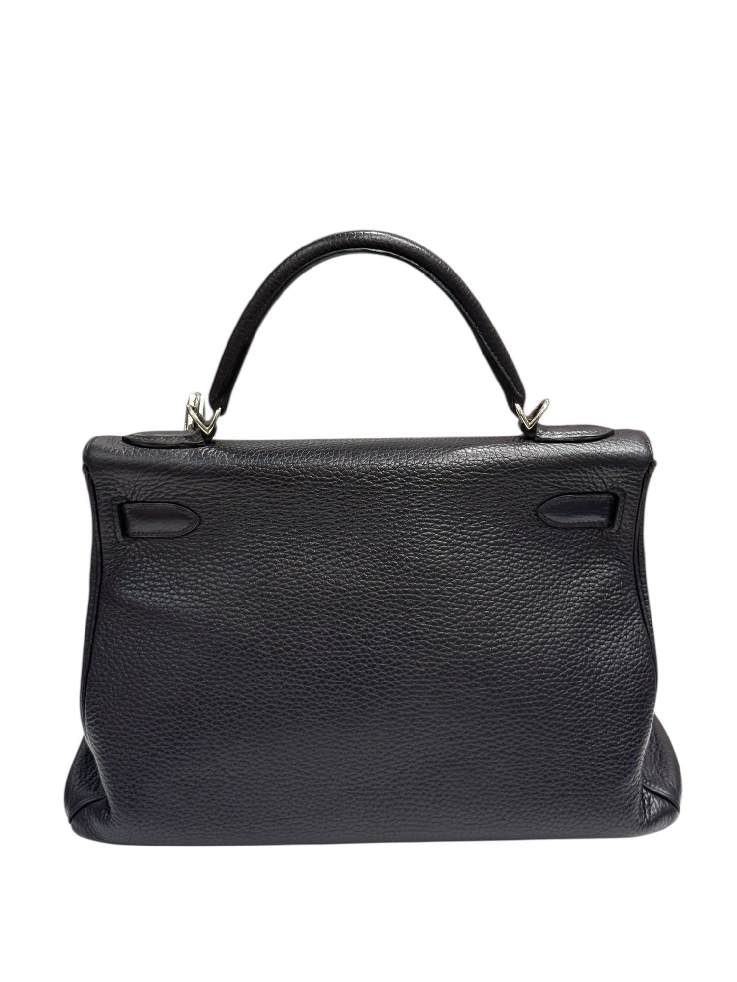 Hermès - Sac Kelly 32 clemence retourné Bleu Encre nuit PHW