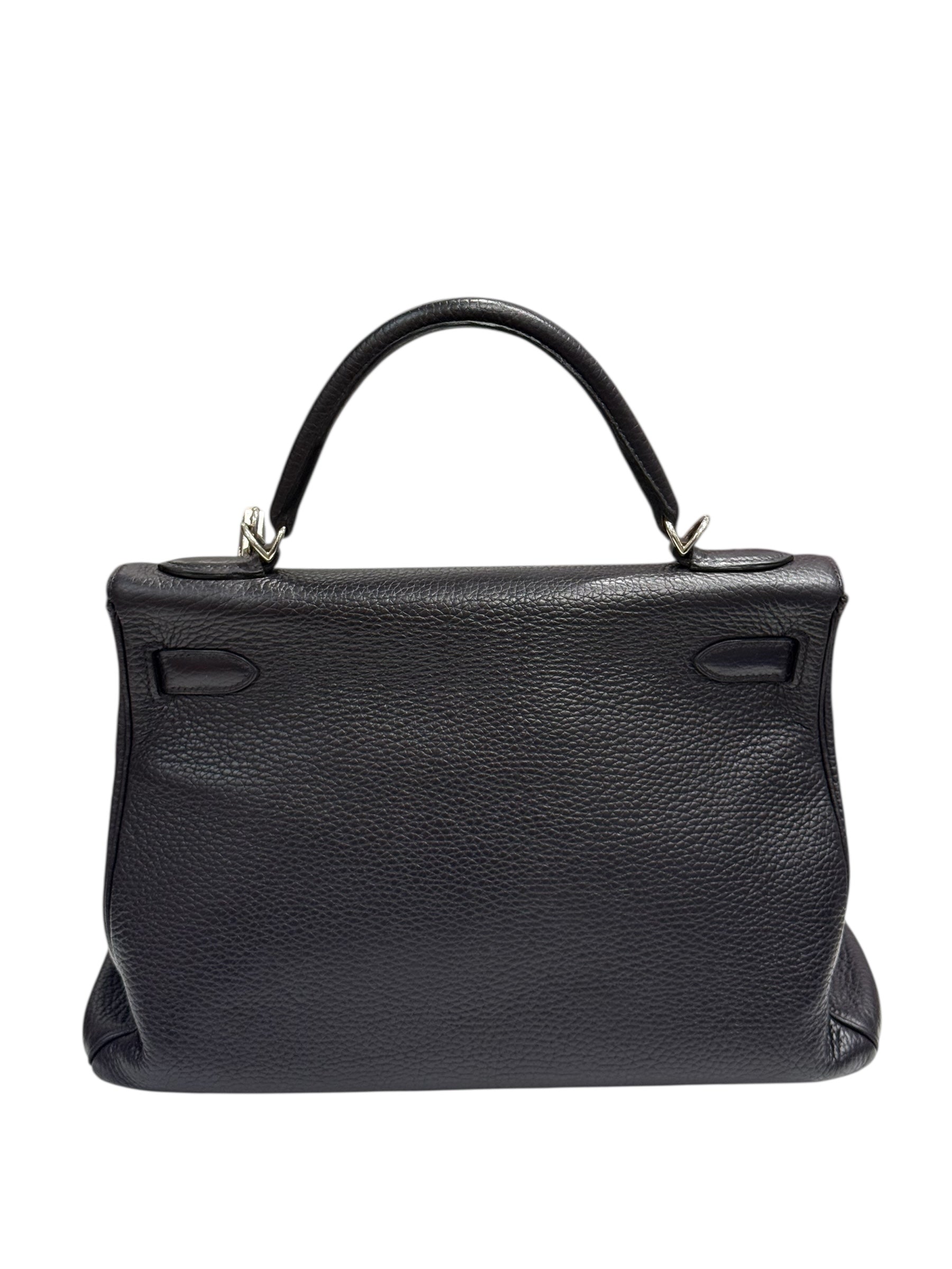 Hermès - Sac Kelly 32 clemence retourné Bleu Encre nuit PHW