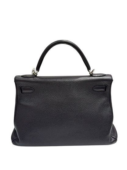 Hermès - Sac Kelly 32 clemence retourné Bleu Encre nuit PHW