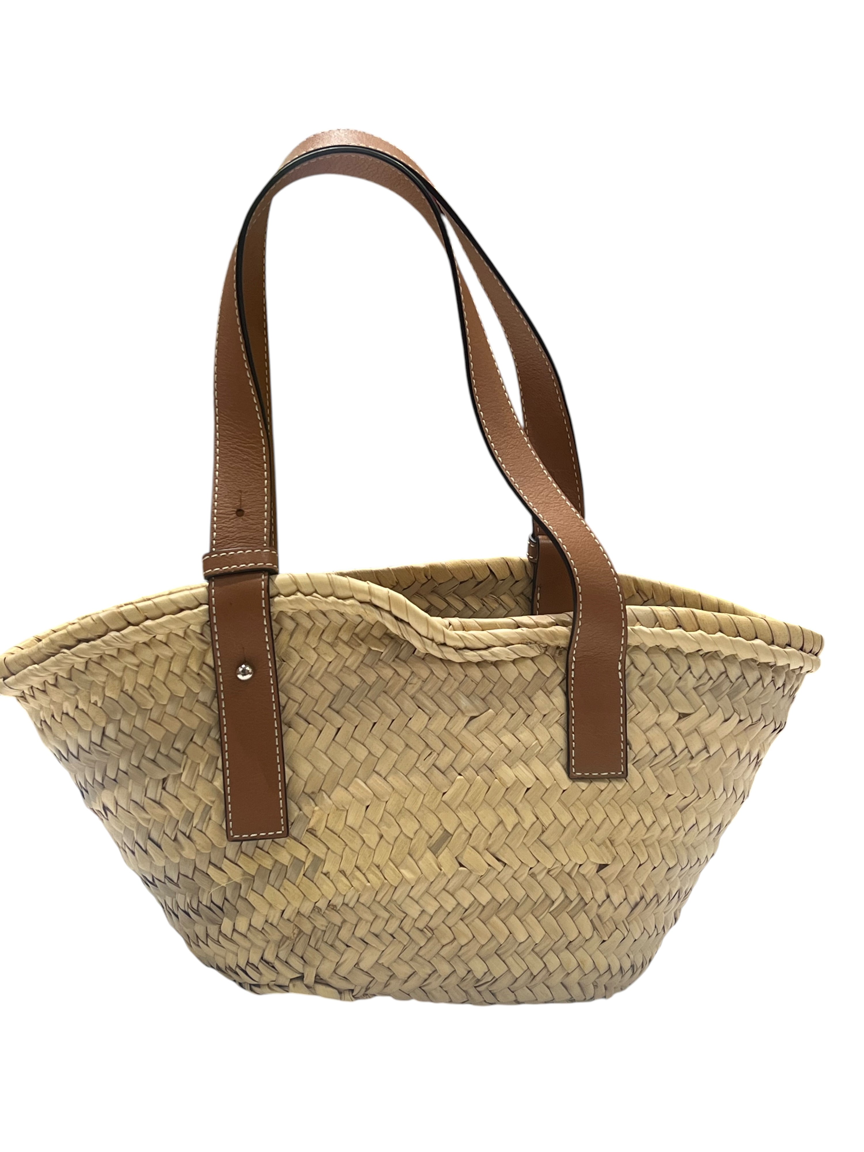 Loewe – Korbtasche aus Palmfaser und Leder, Gold PM