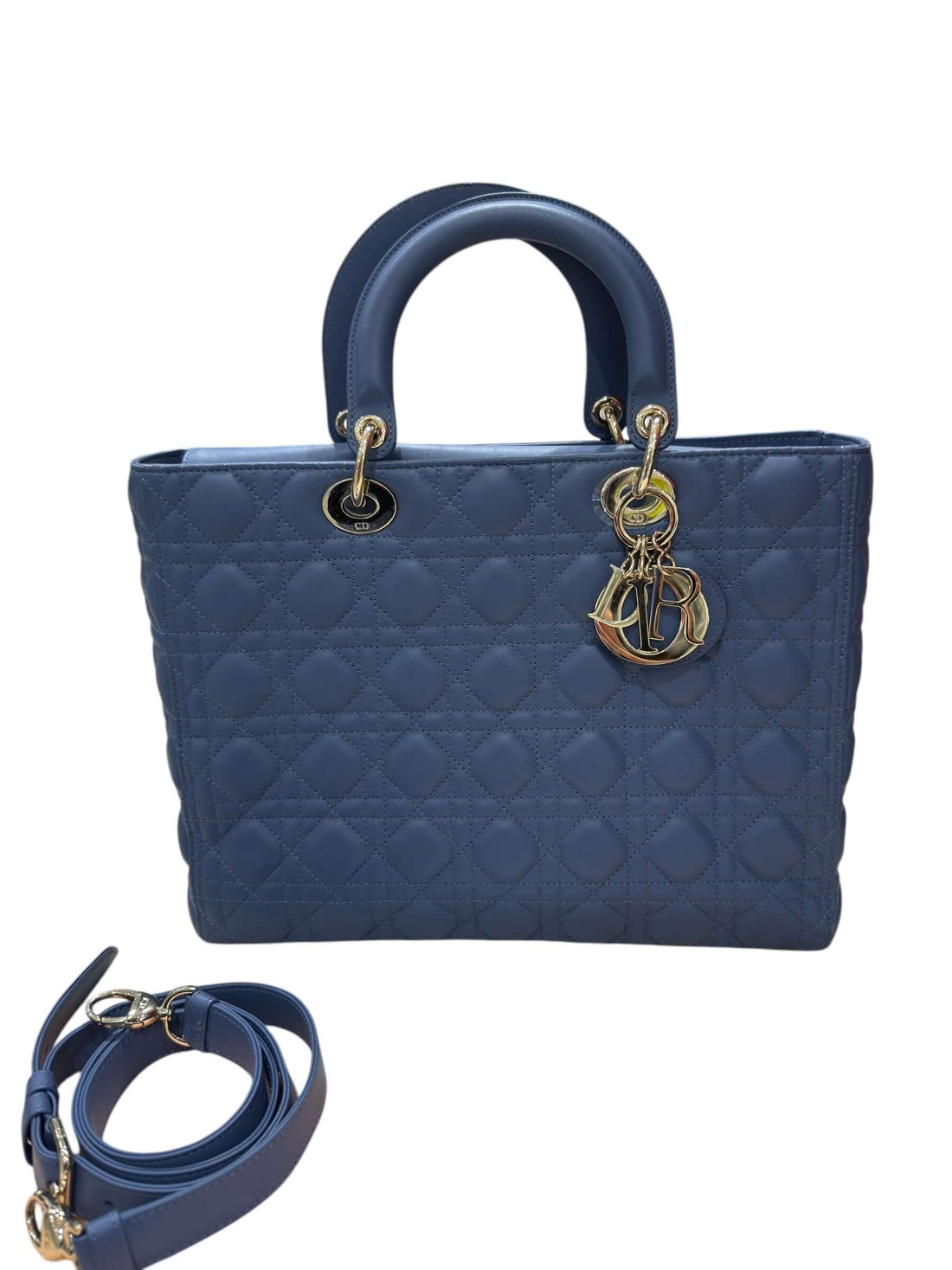 Christian Dior - Sac Lady Dior Large en cuir bleu orage