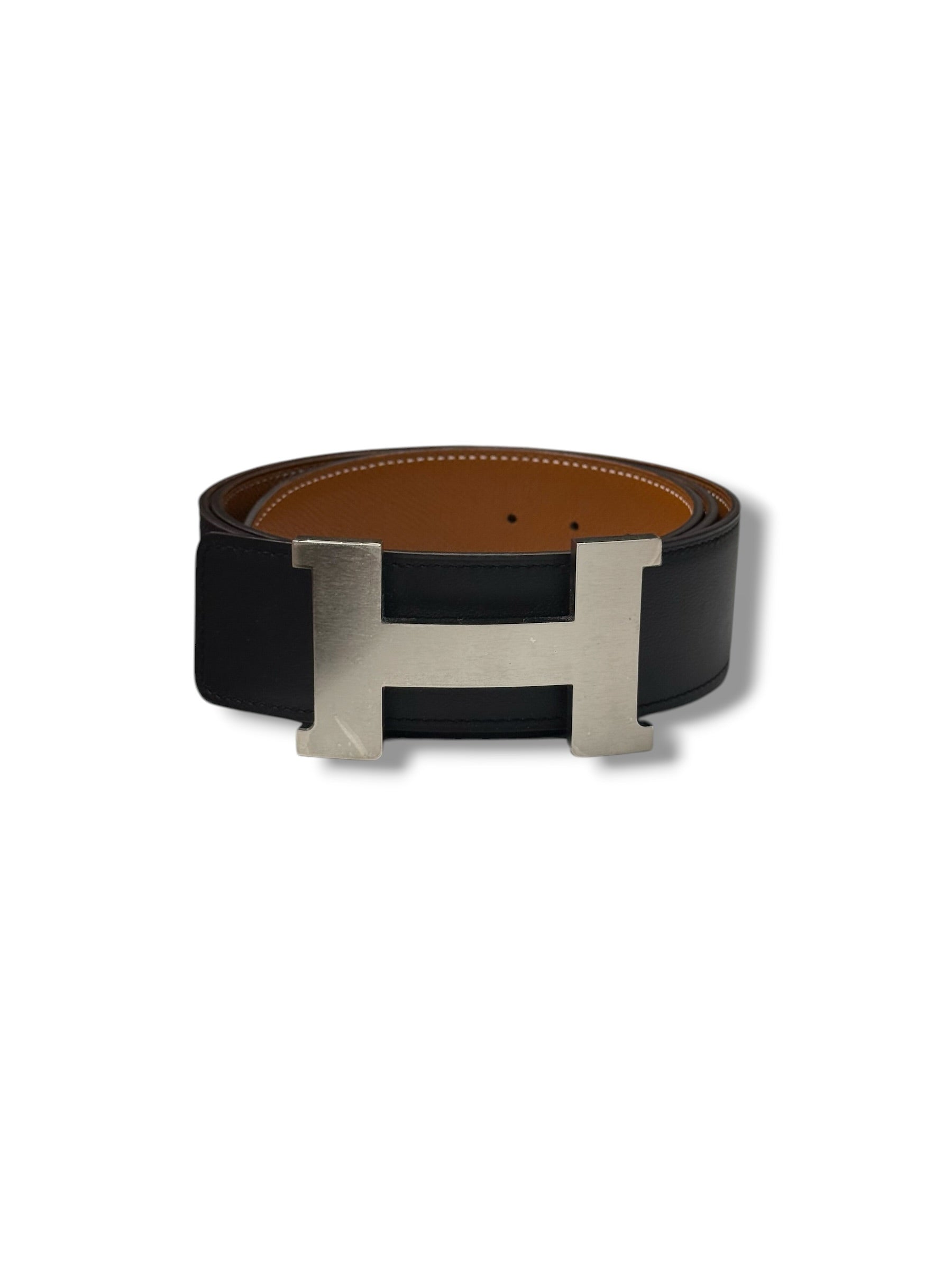 Hermès - cintura H Constance maxi nera reversibile Gold T100