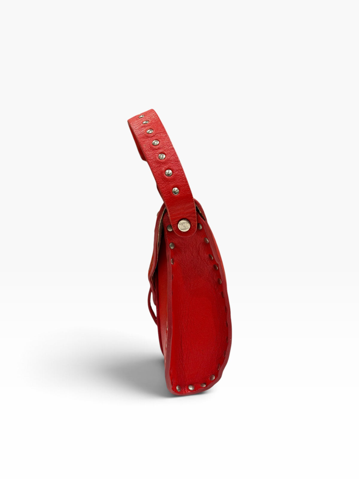 Céline - Borsa Le Poulbot in pelle rossa con borchie metalliche
