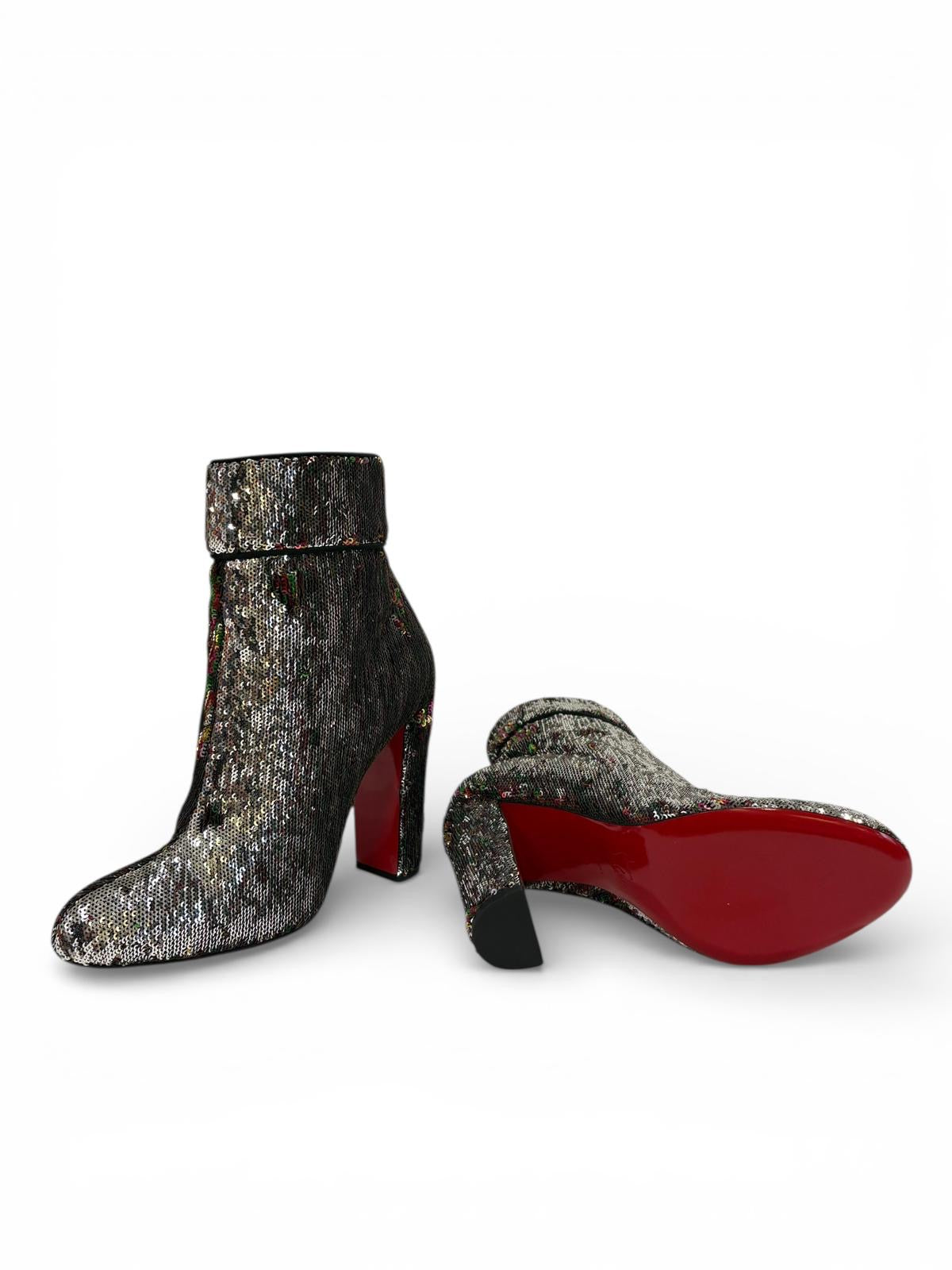 Louboutin - Bottines en sequins réversibles Gris / Multicolore