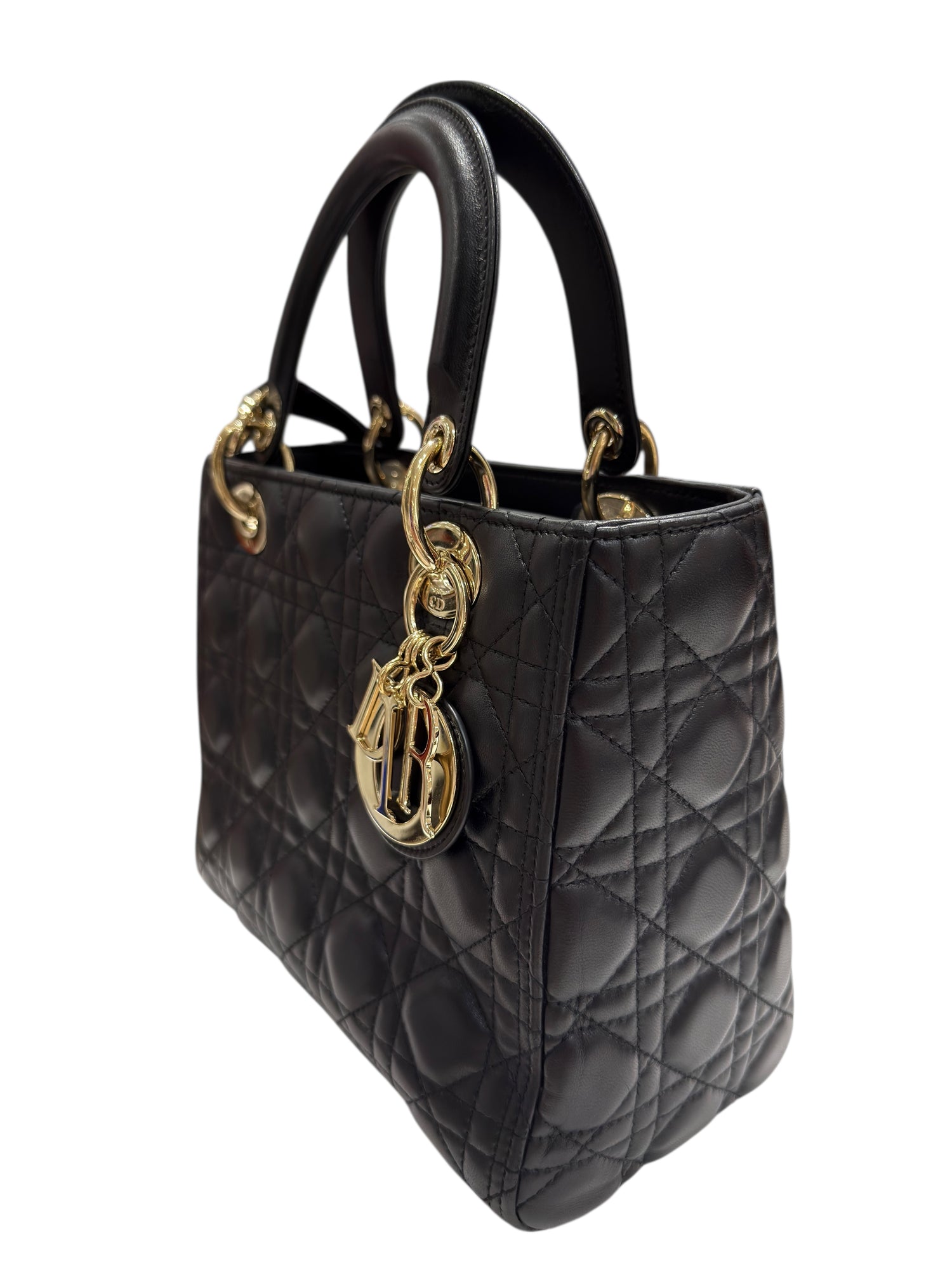 Christian Dior - Sac Lady Dior MM en cuir cannage noir